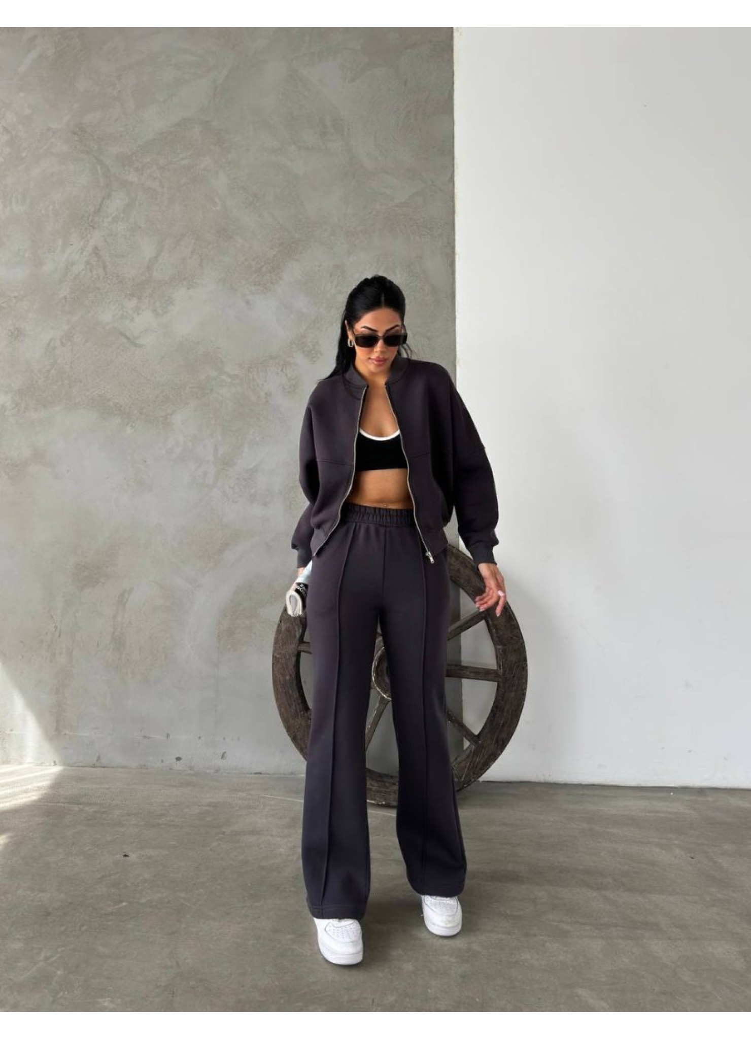 Tam fermuarlı 3 iplik Sweat eşofman takımı