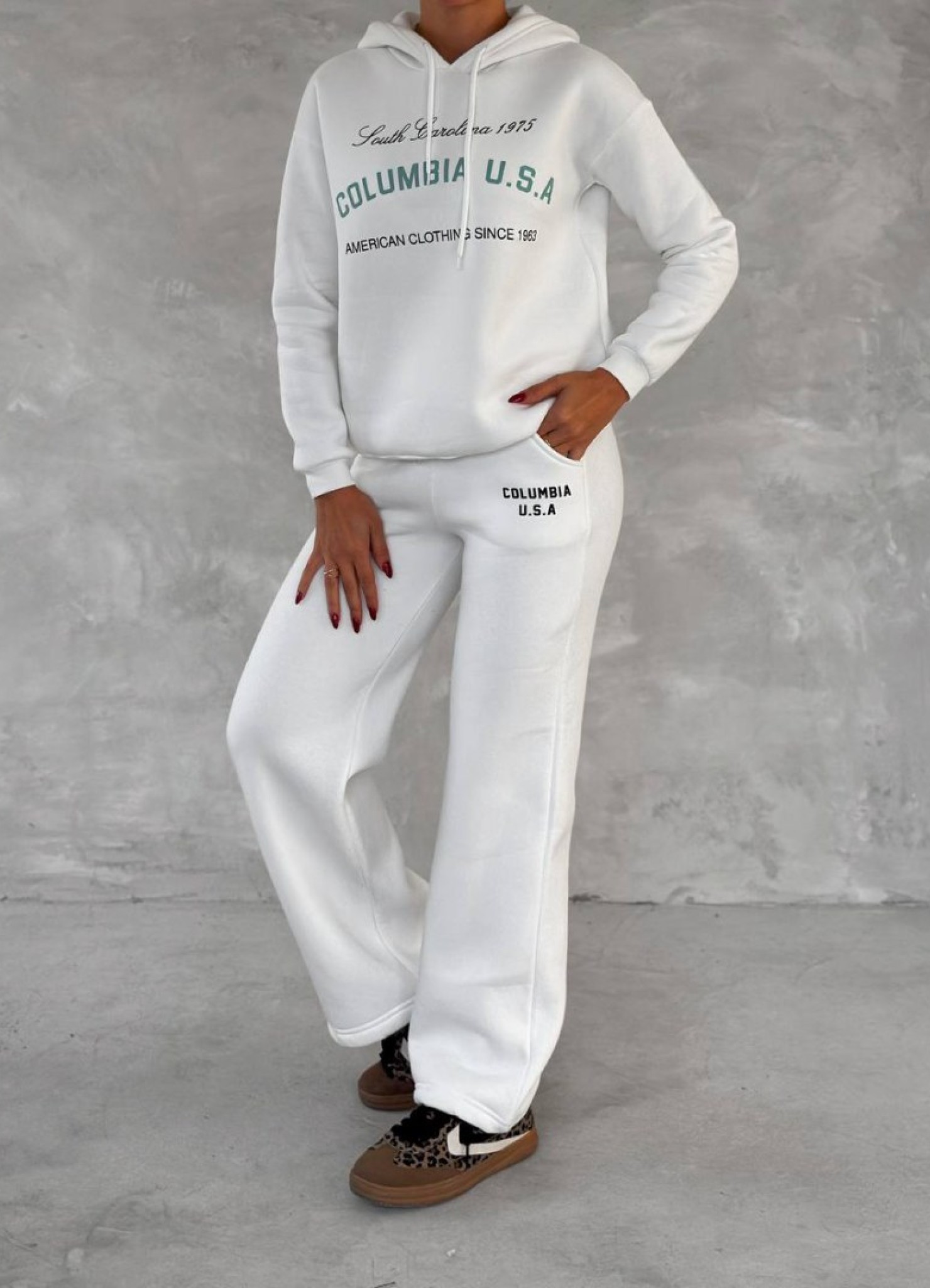 Üç İplik Baskılı Sweat Eşofman Takım Beyaz