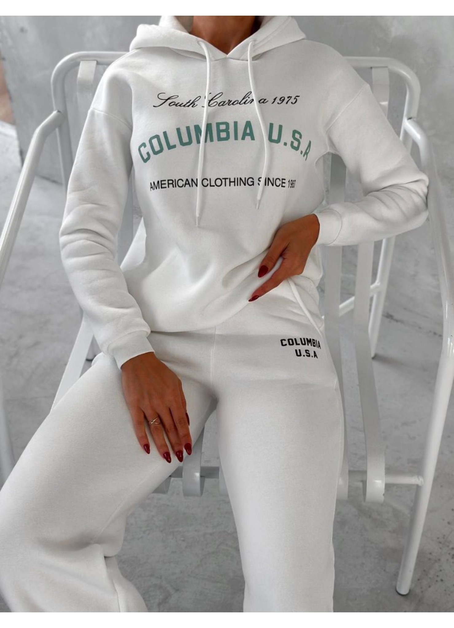 Üç İplik Baskılı Sweat Eşofman Takım Beyaz