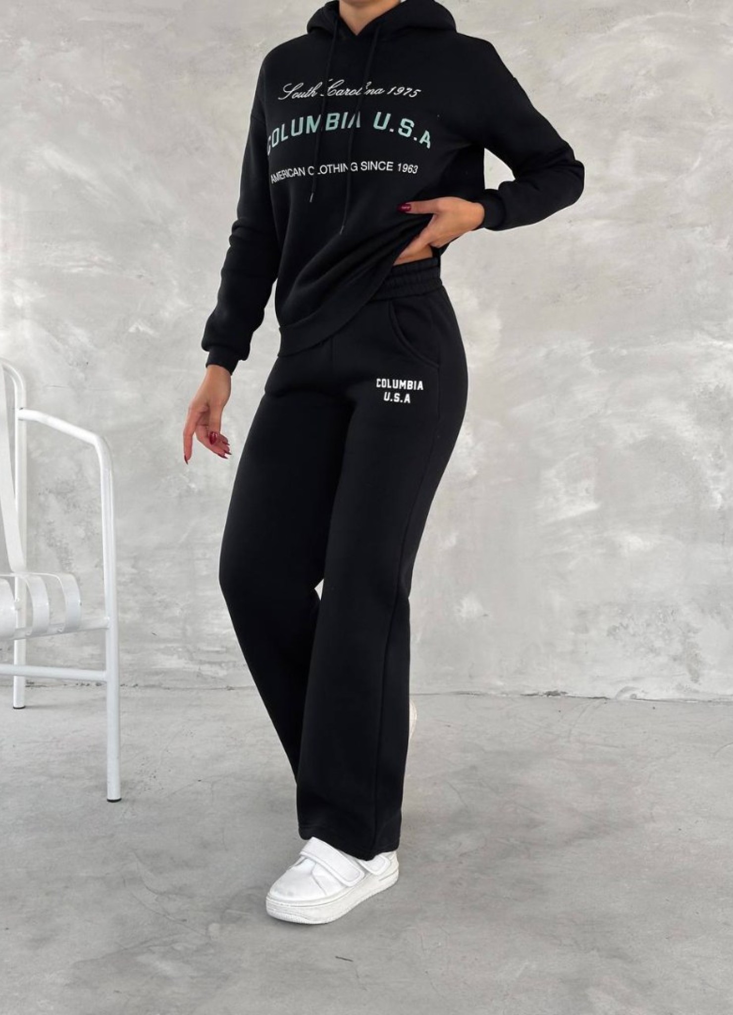 Üç İplik Baskılı Sweat Eşofman Takım Siyah