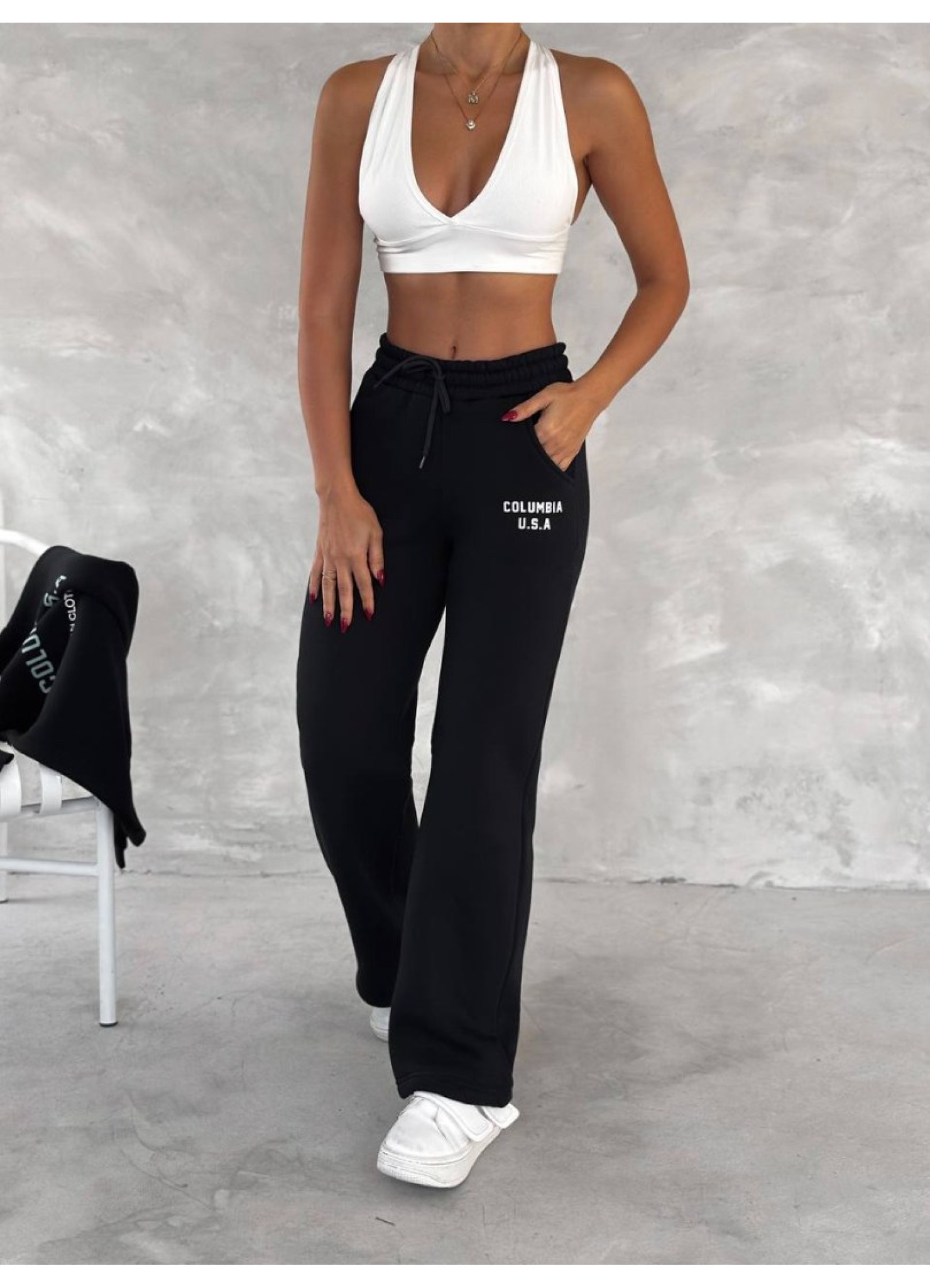 Üç İplik Baskılı Sweat Eşofman Takım Siyah