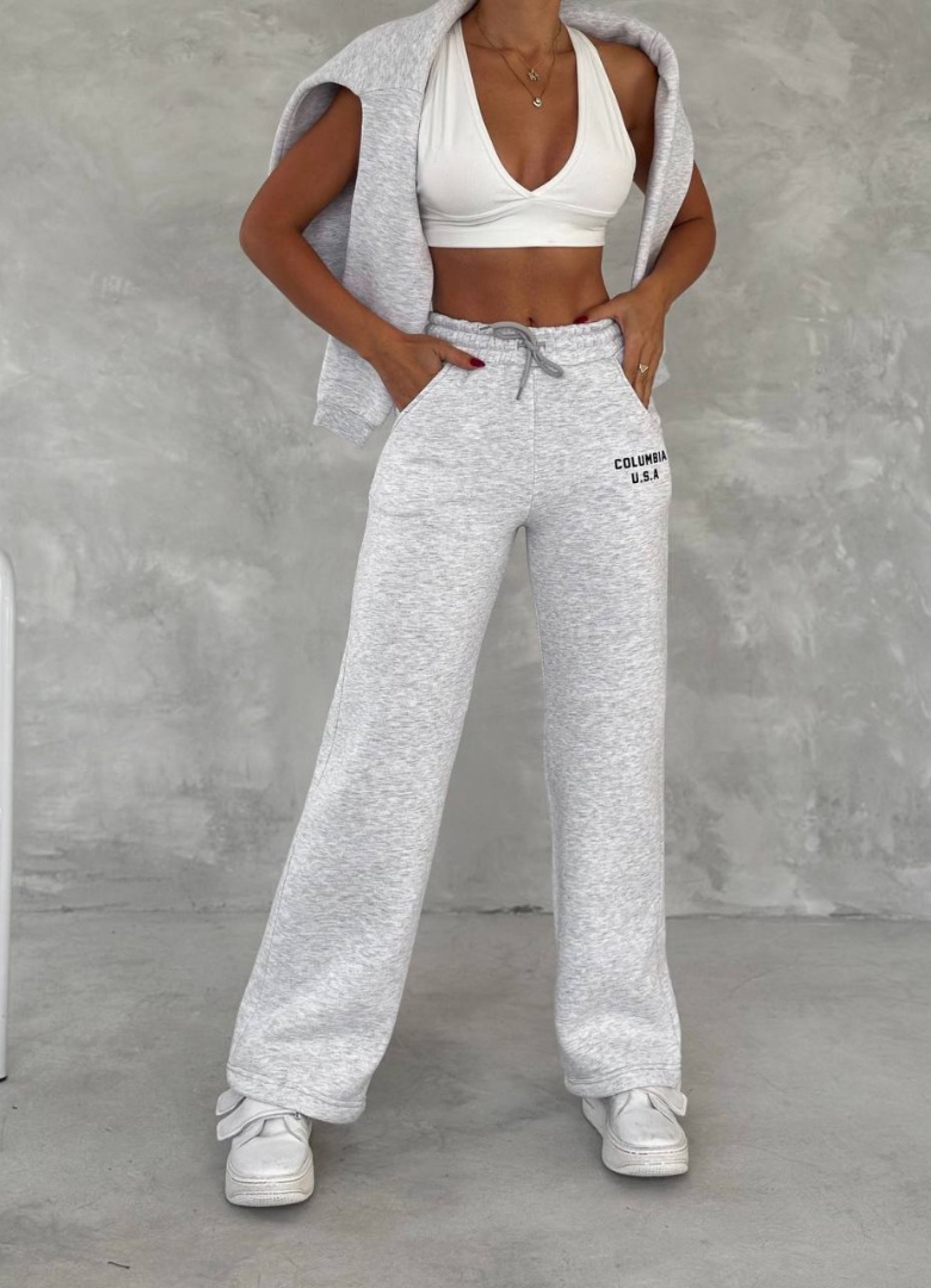 Üç İplik Baskılı Sweat Eşofman Takım Gri