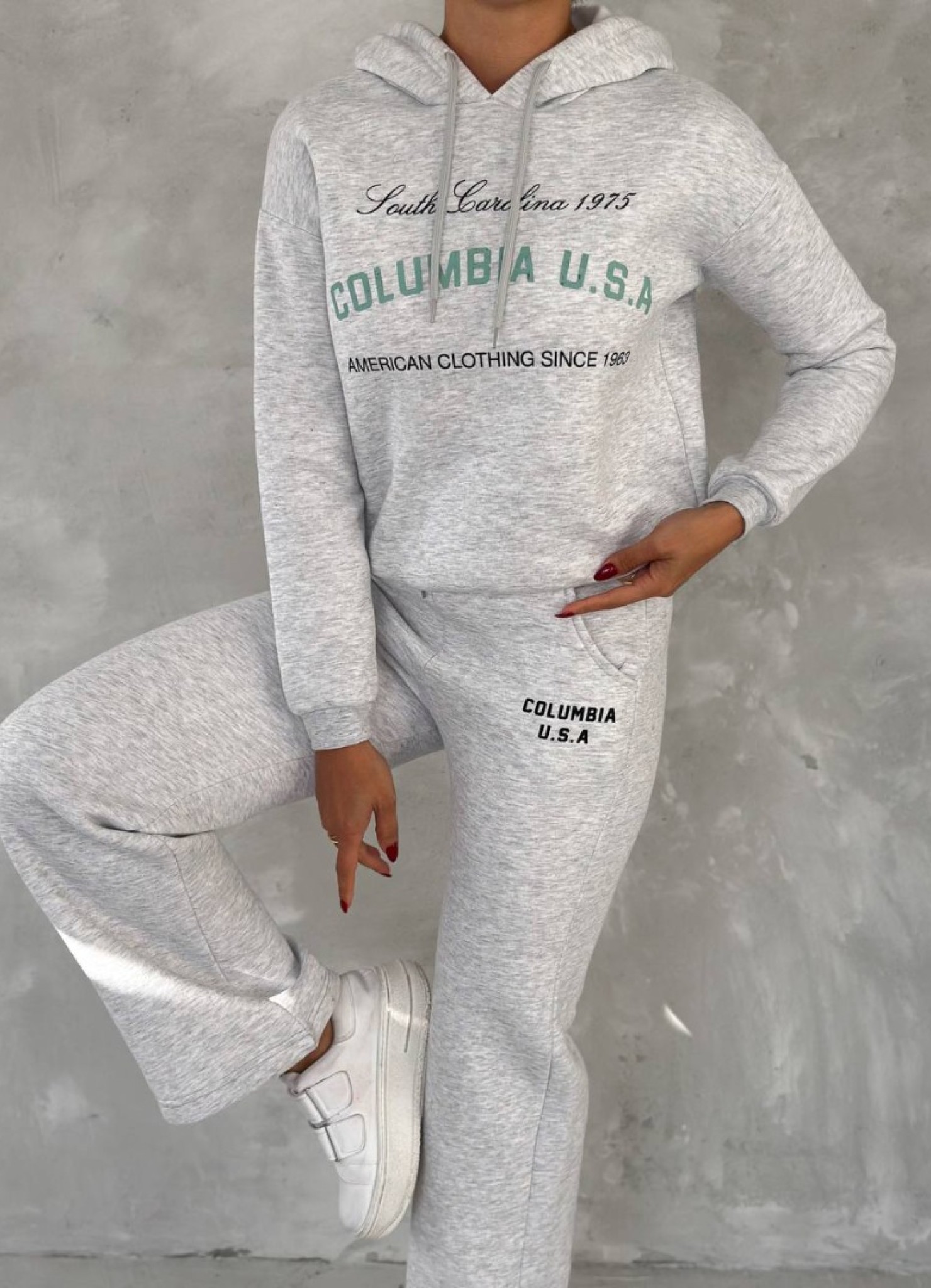 Üç İplik Baskılı Sweat Eşofman Takım Gri