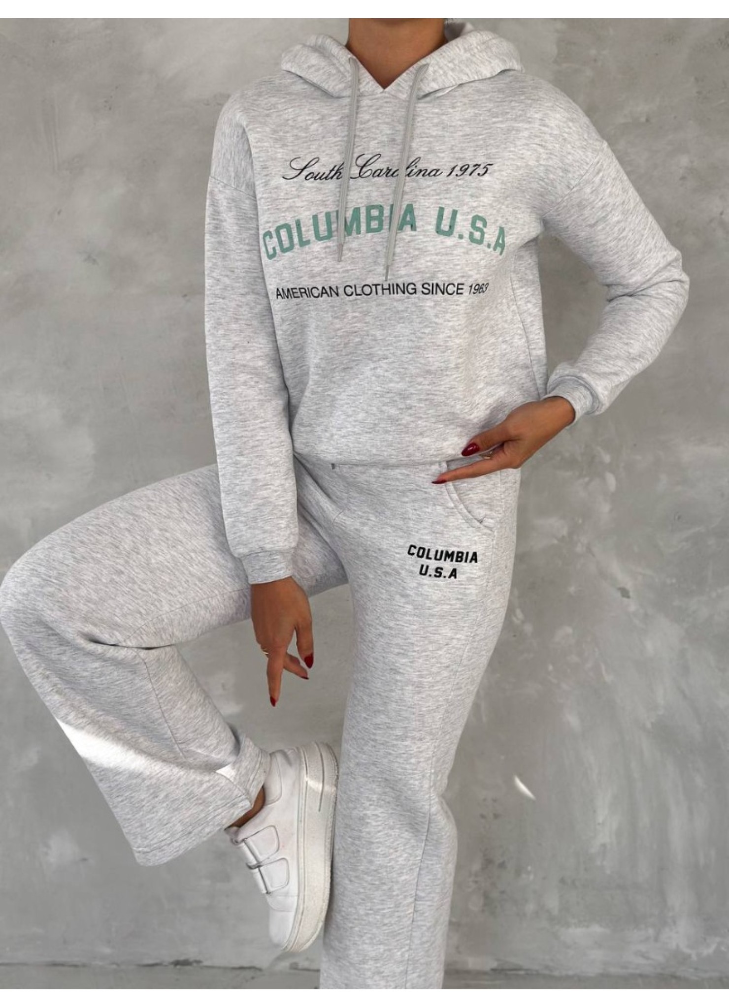 Üç İplik Baskılı Sweat Eşofman Takım Gri