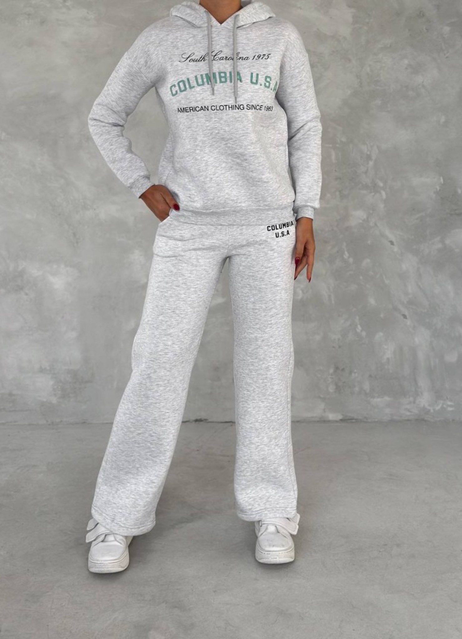 Üç İplik Baskılı Sweat Eşofman Takım Gri