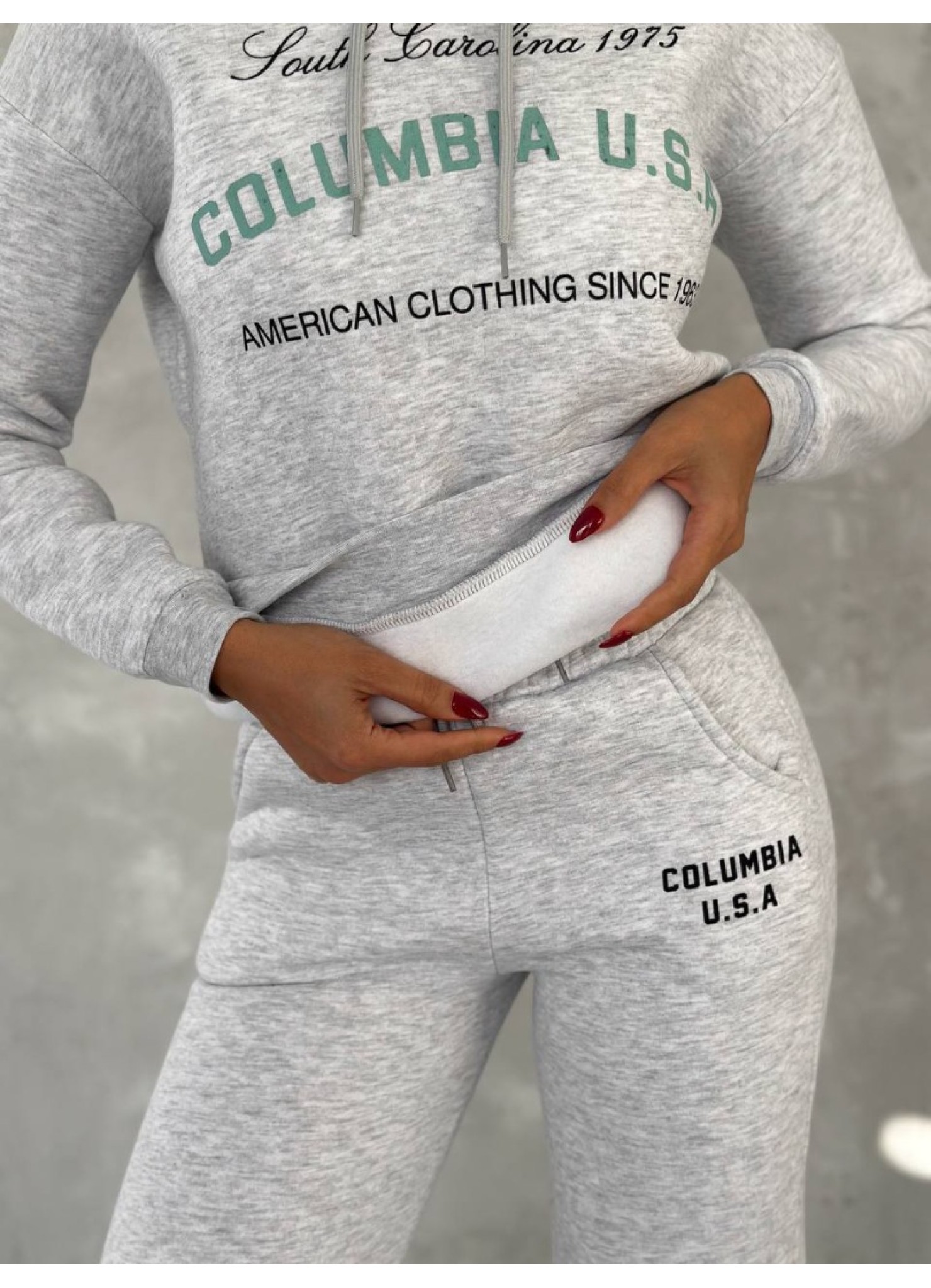 Üç İplik Baskılı Sweat Eşofman Takım Gri