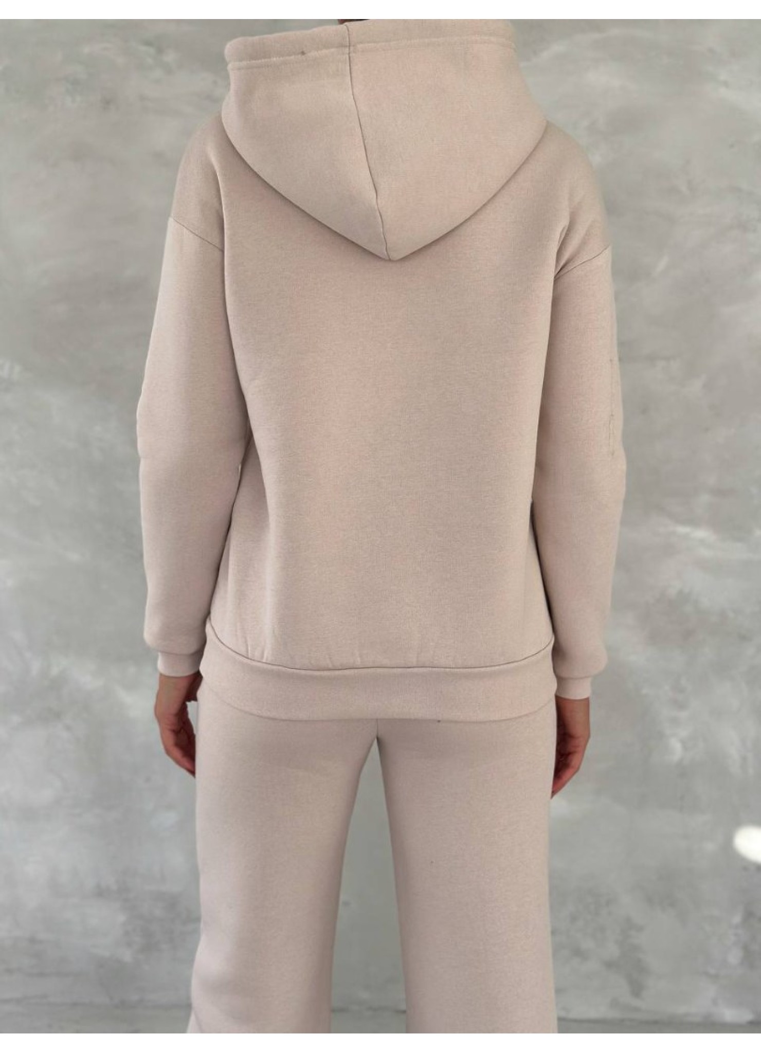 Üç İplik Baskılı Sweat Eşofman Takım Krem