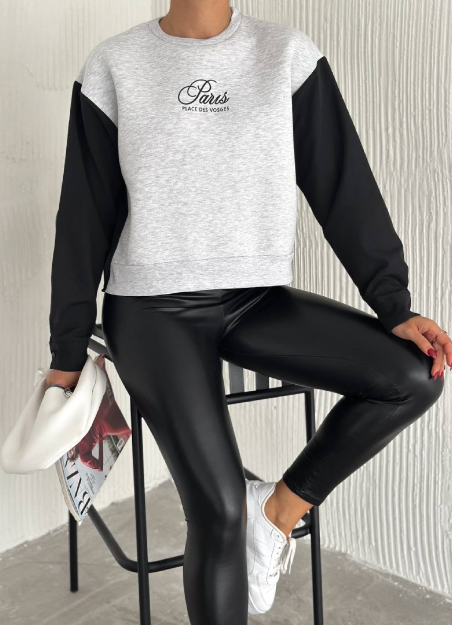 Üç İplik Poplin Garnili Sweat Gri