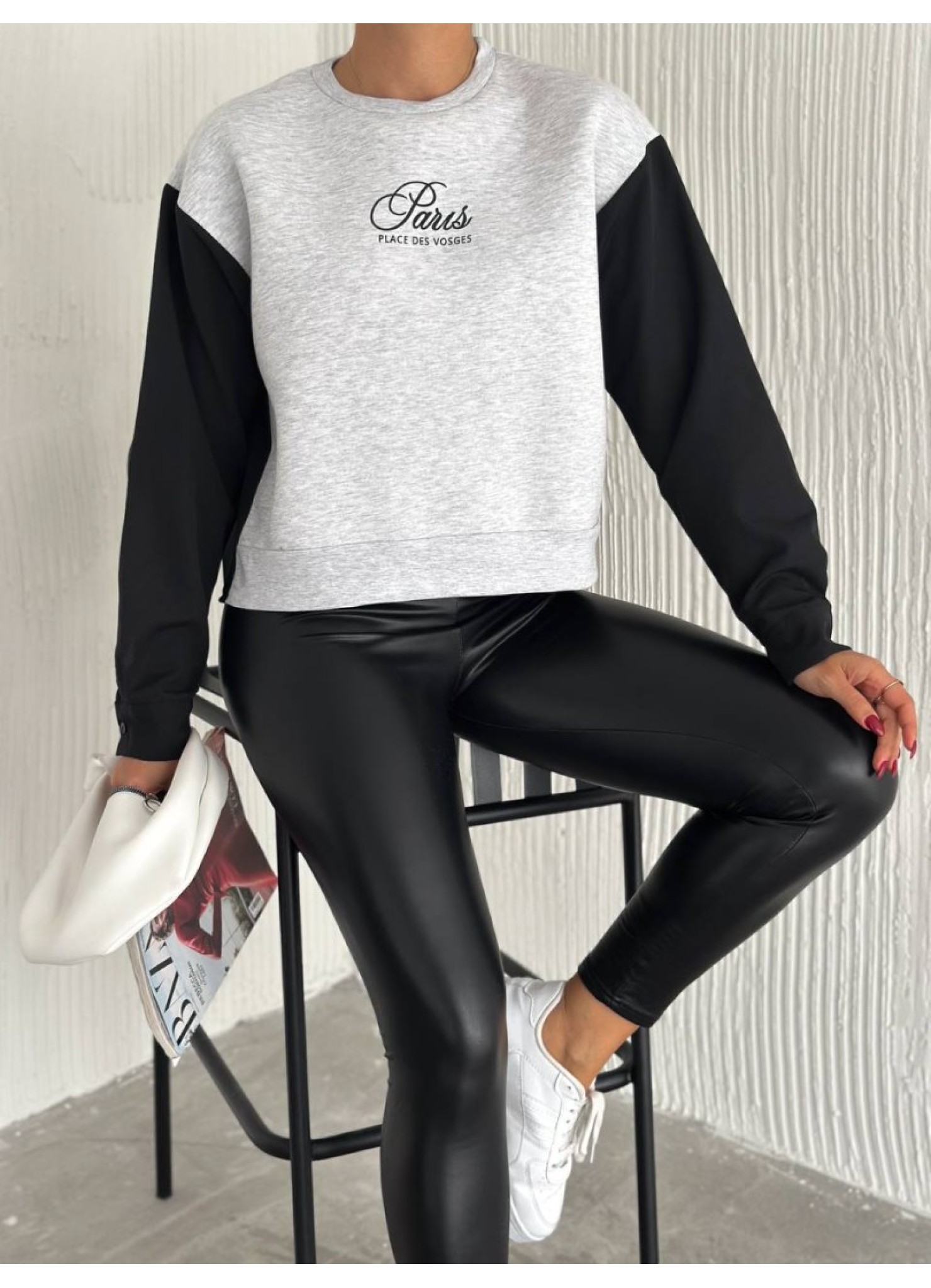 Üç İplik Poplin Garnili Sweat Gri