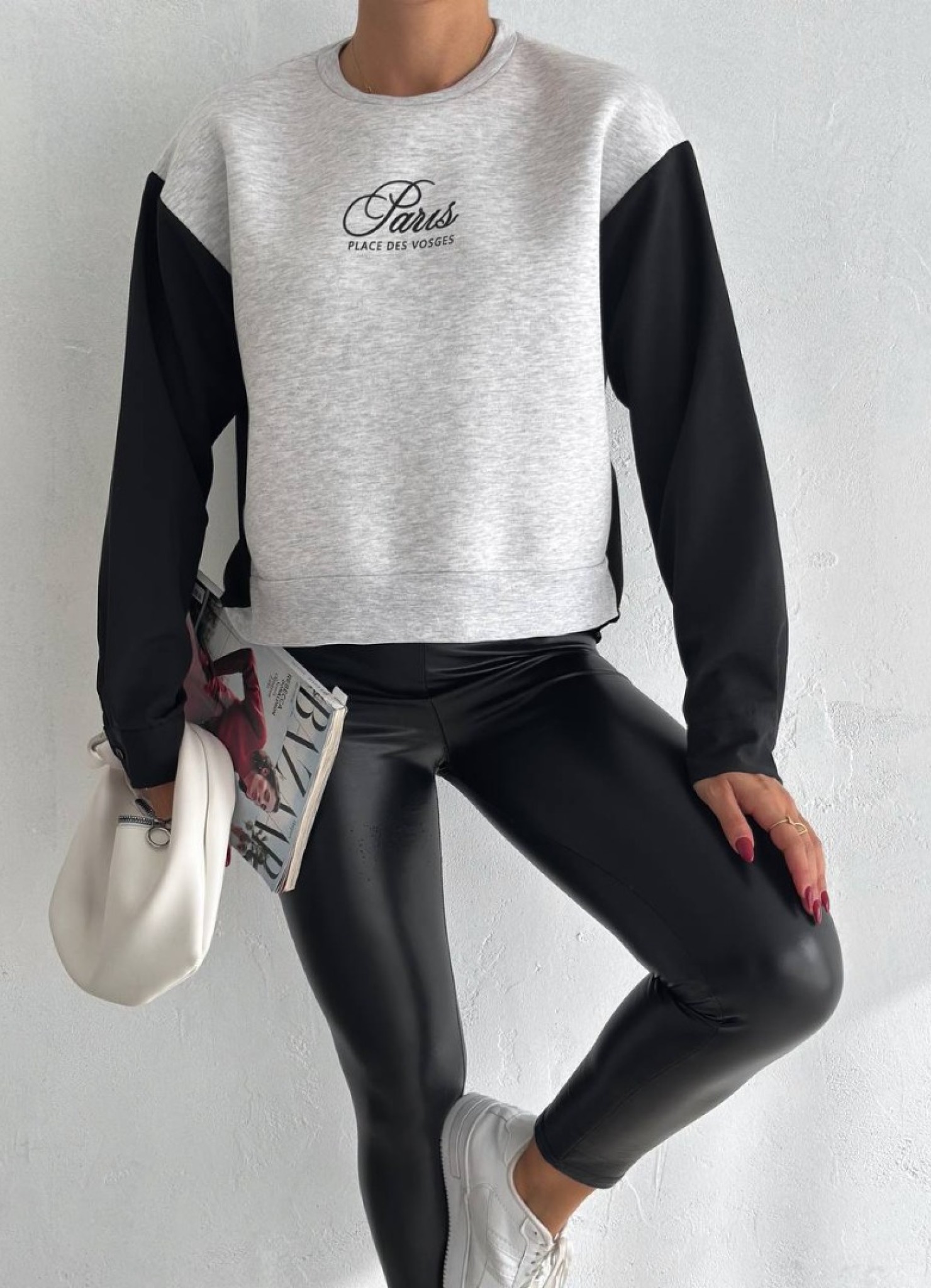 Üç İplik Poplin Garnili Sweat Gri