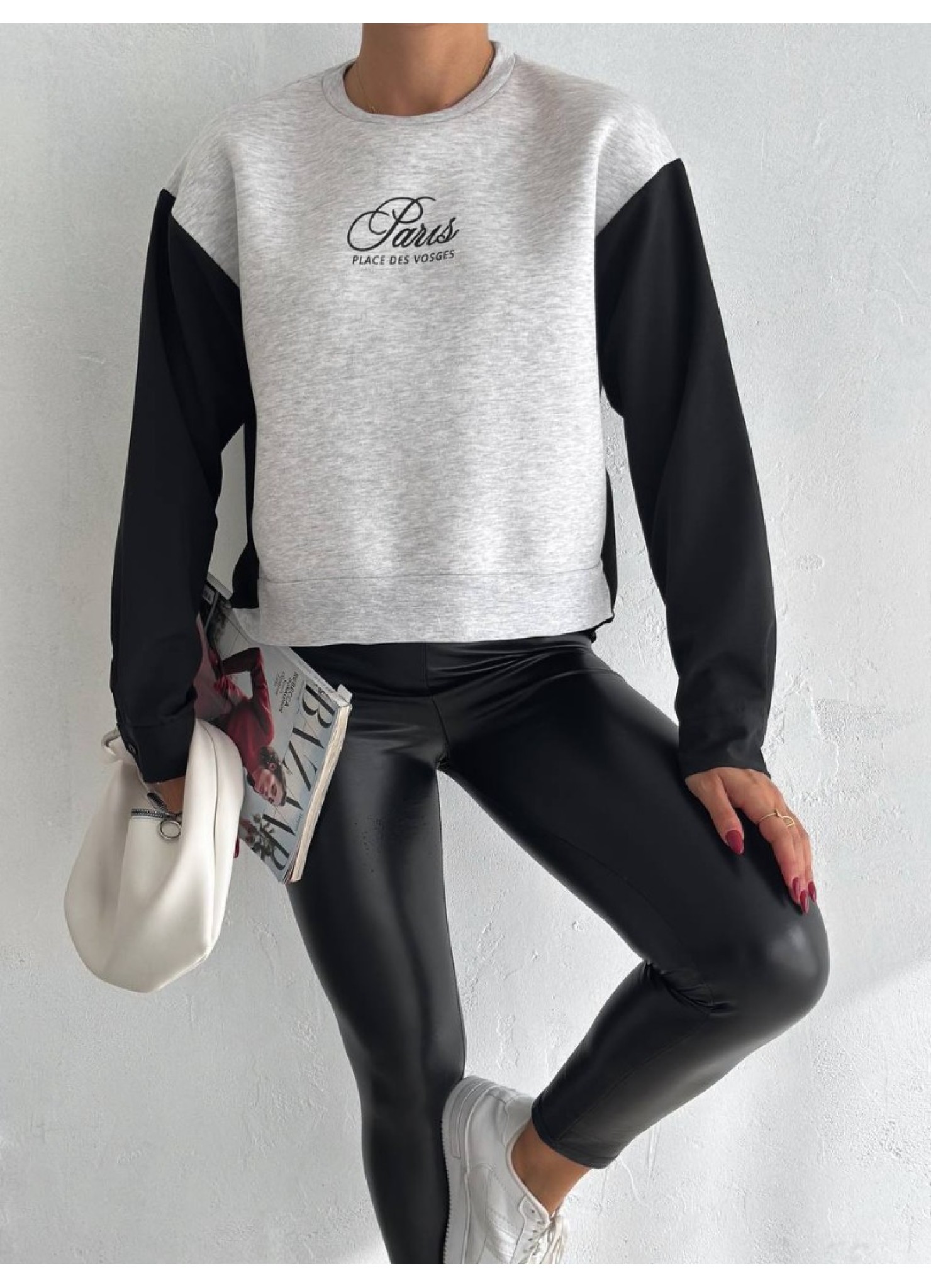 Üç İplik Poplin Garnili Sweat Gri