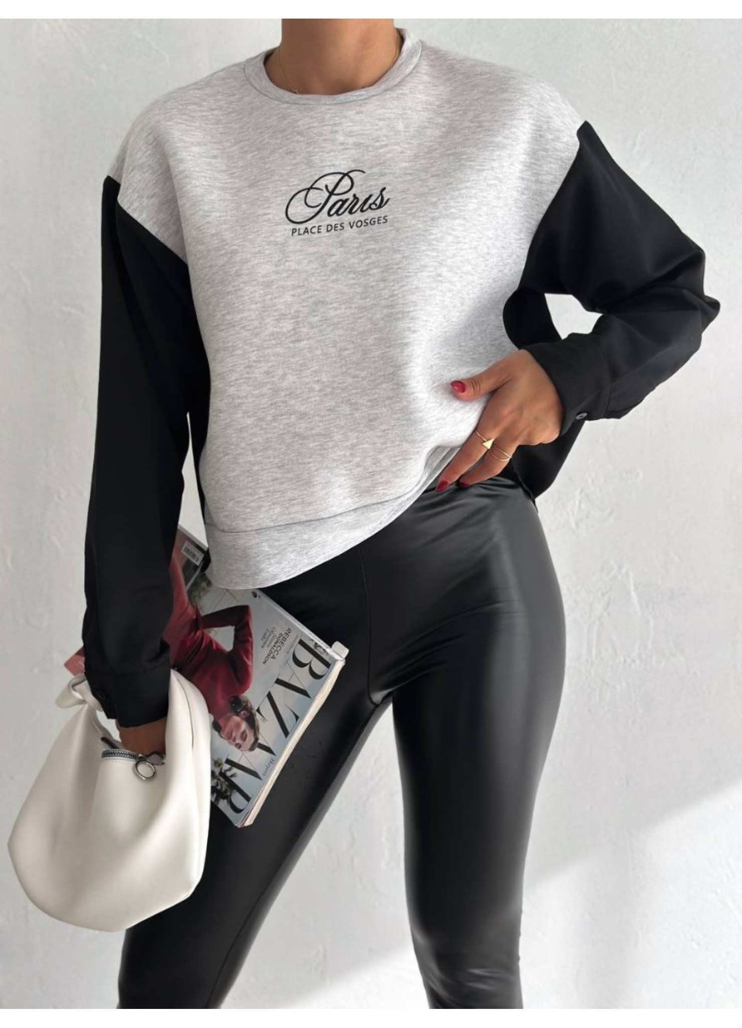 Üç İplik Poplin Garnili Sweat Gri