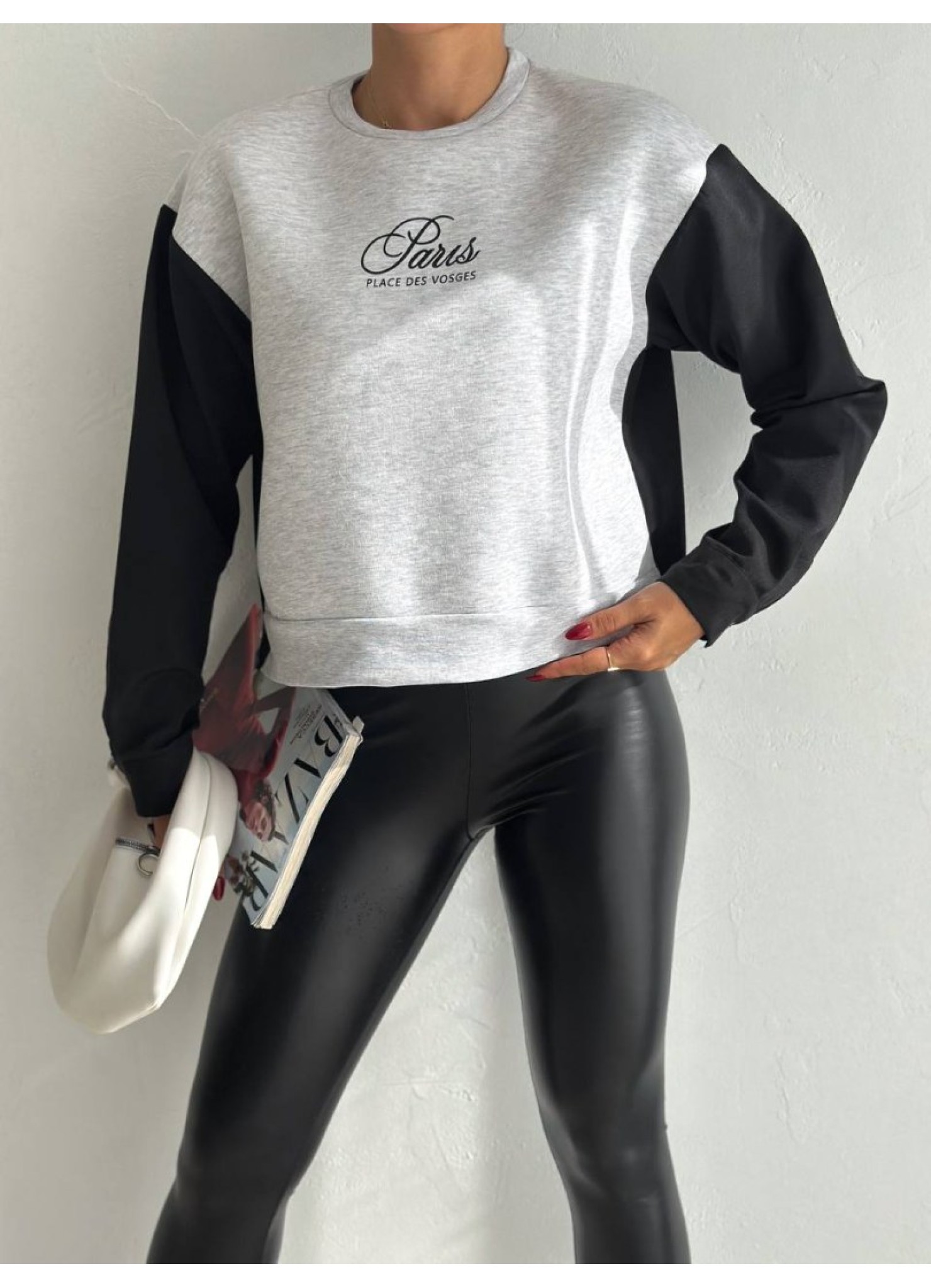 Üç İplik Poplin Garnili Sweat Gri