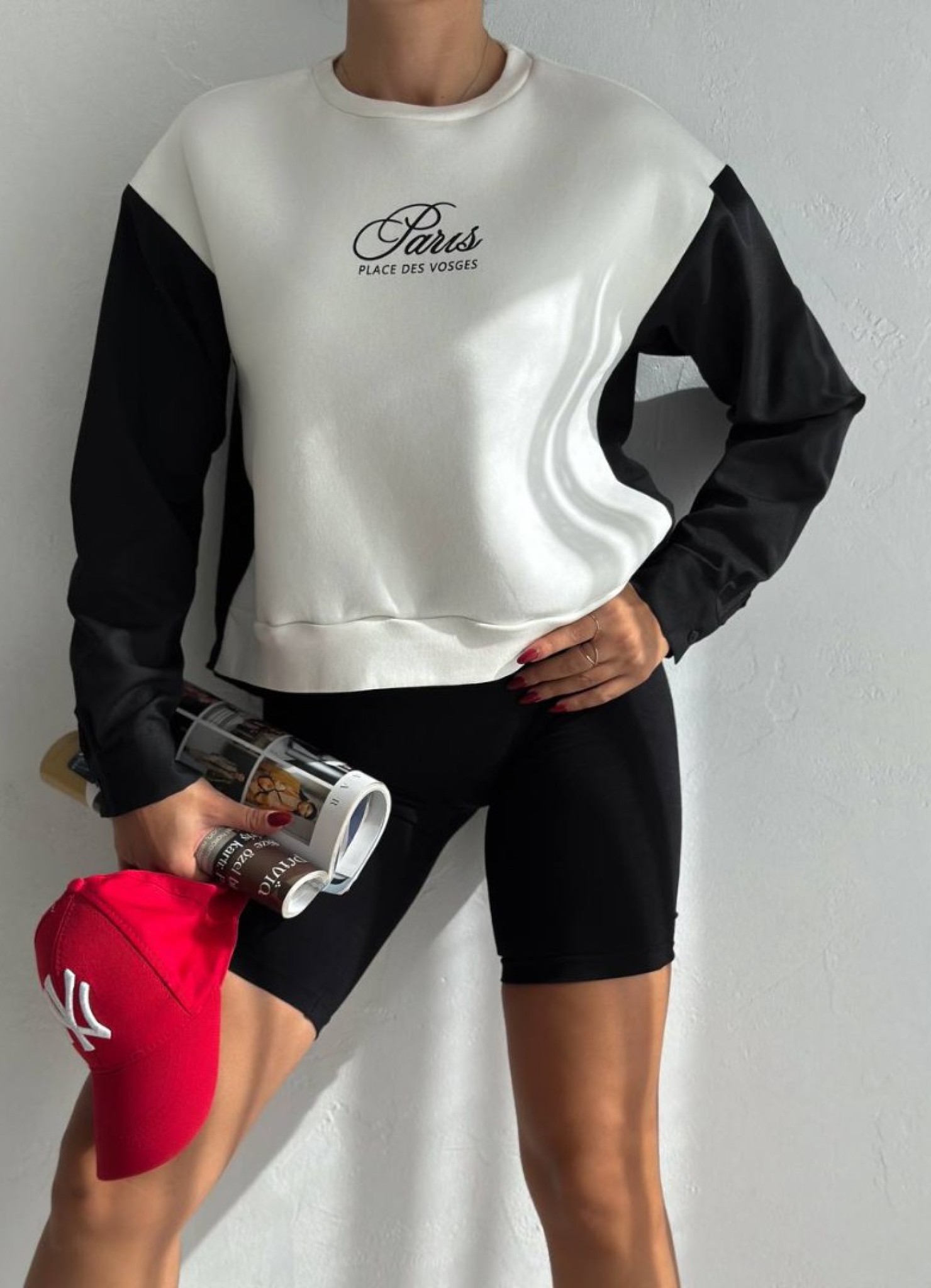 Üç İplik Poplin Garnili Sweat Ekru