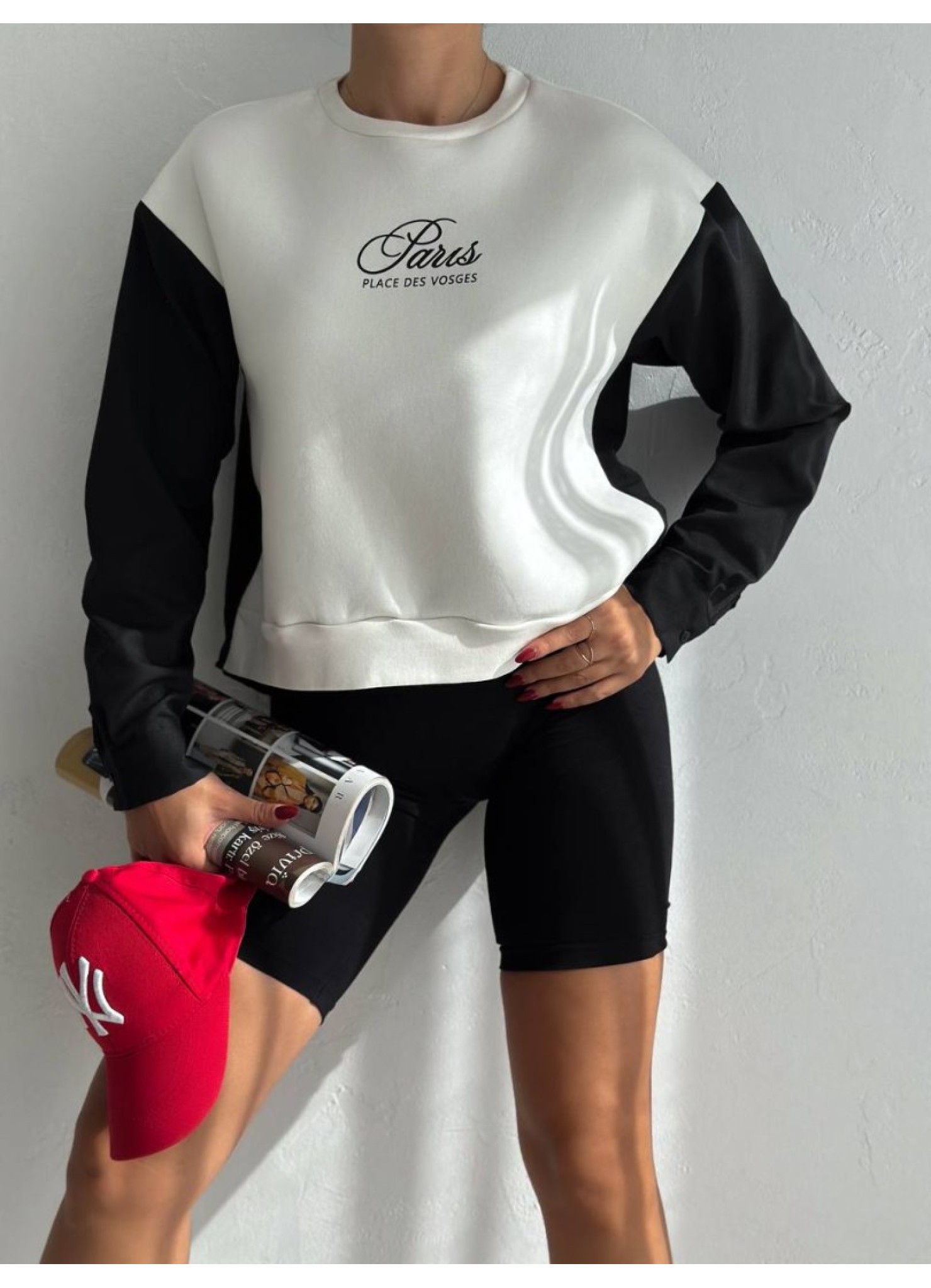 Üç İplik Poplin Garnili Sweat Ekru