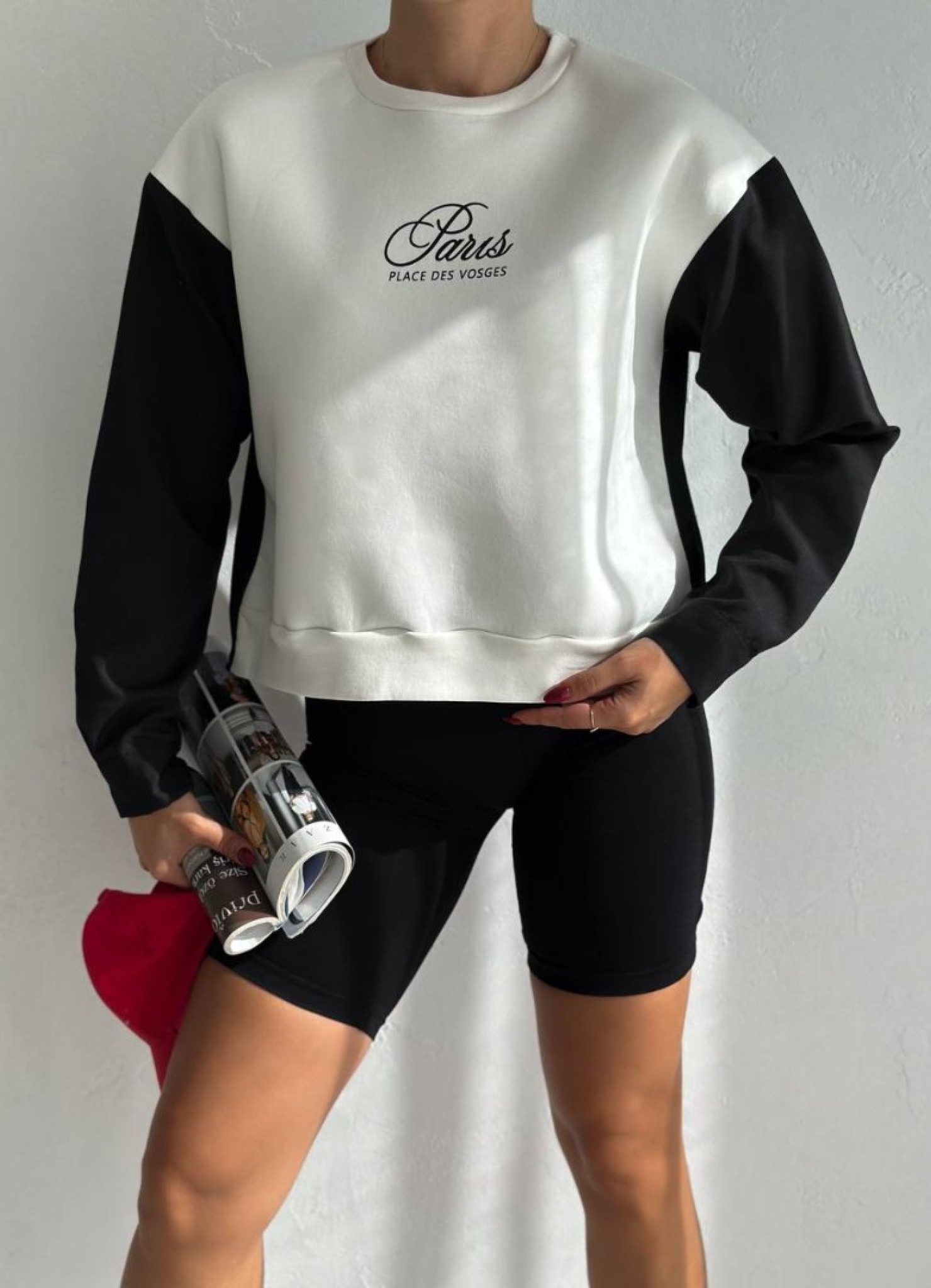 Üç İplik Poplin Garnili Sweat Ekru