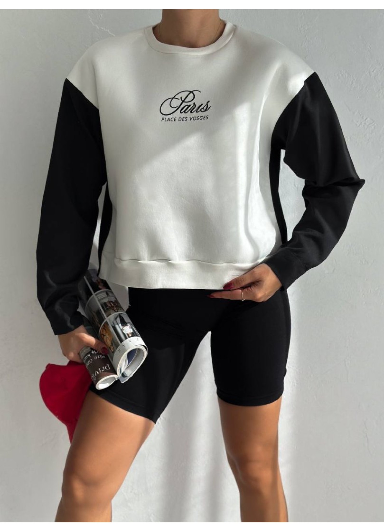 Üç İplik Poplin Garnili Sweat Ekru