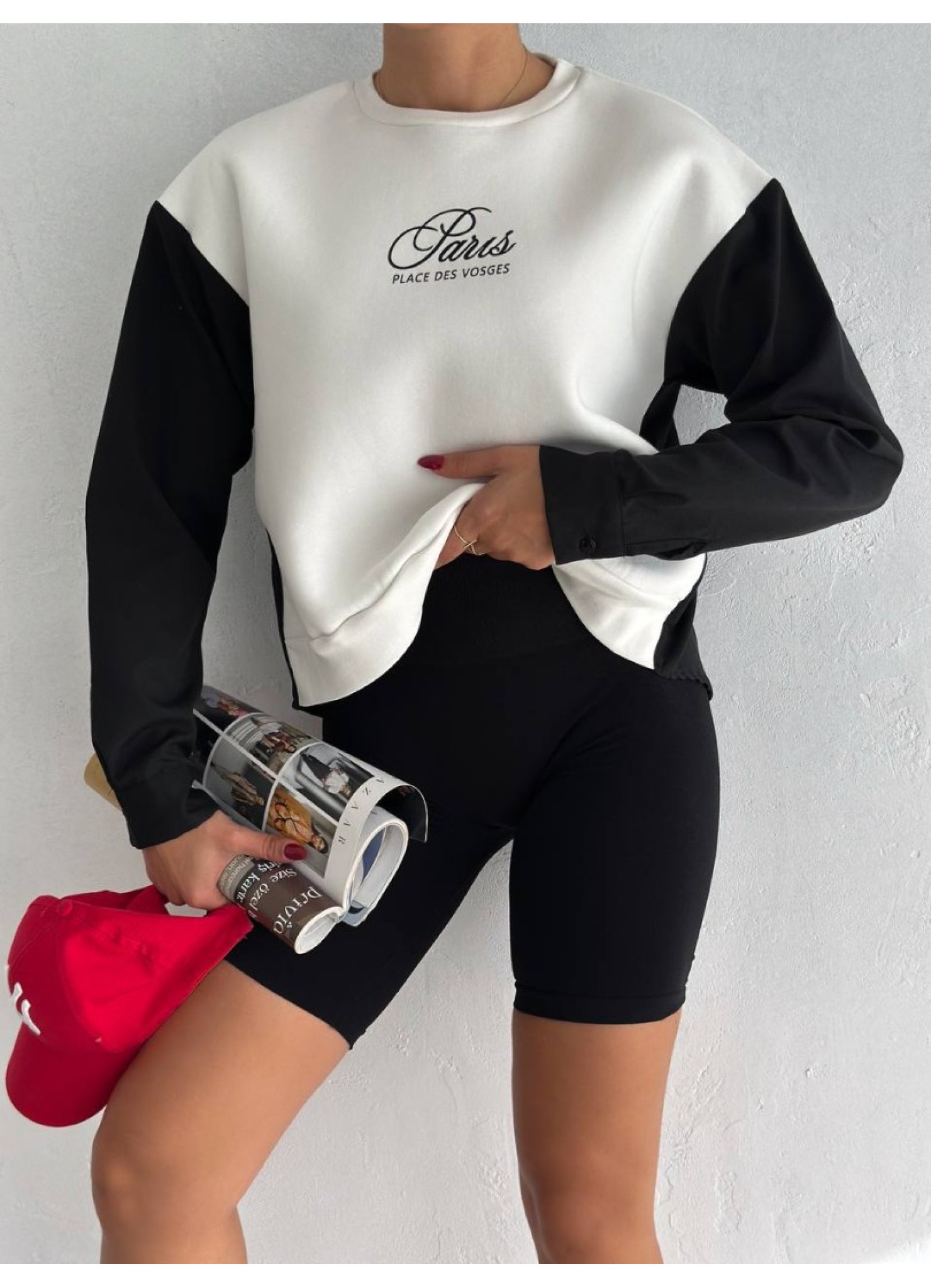 Üç İplik Poplin Garnili Sweat Ekru