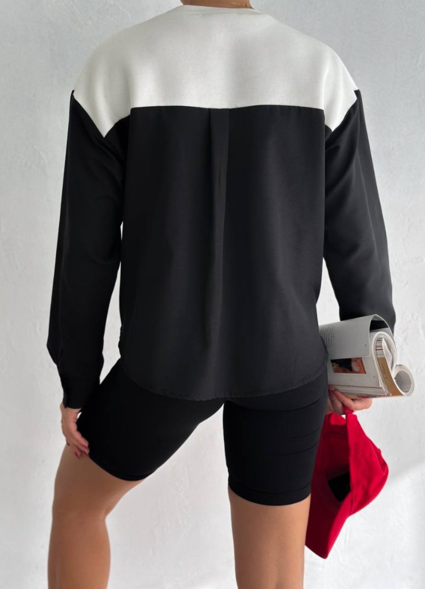 Üç İplik Poplin Garnili Sweat Ekru