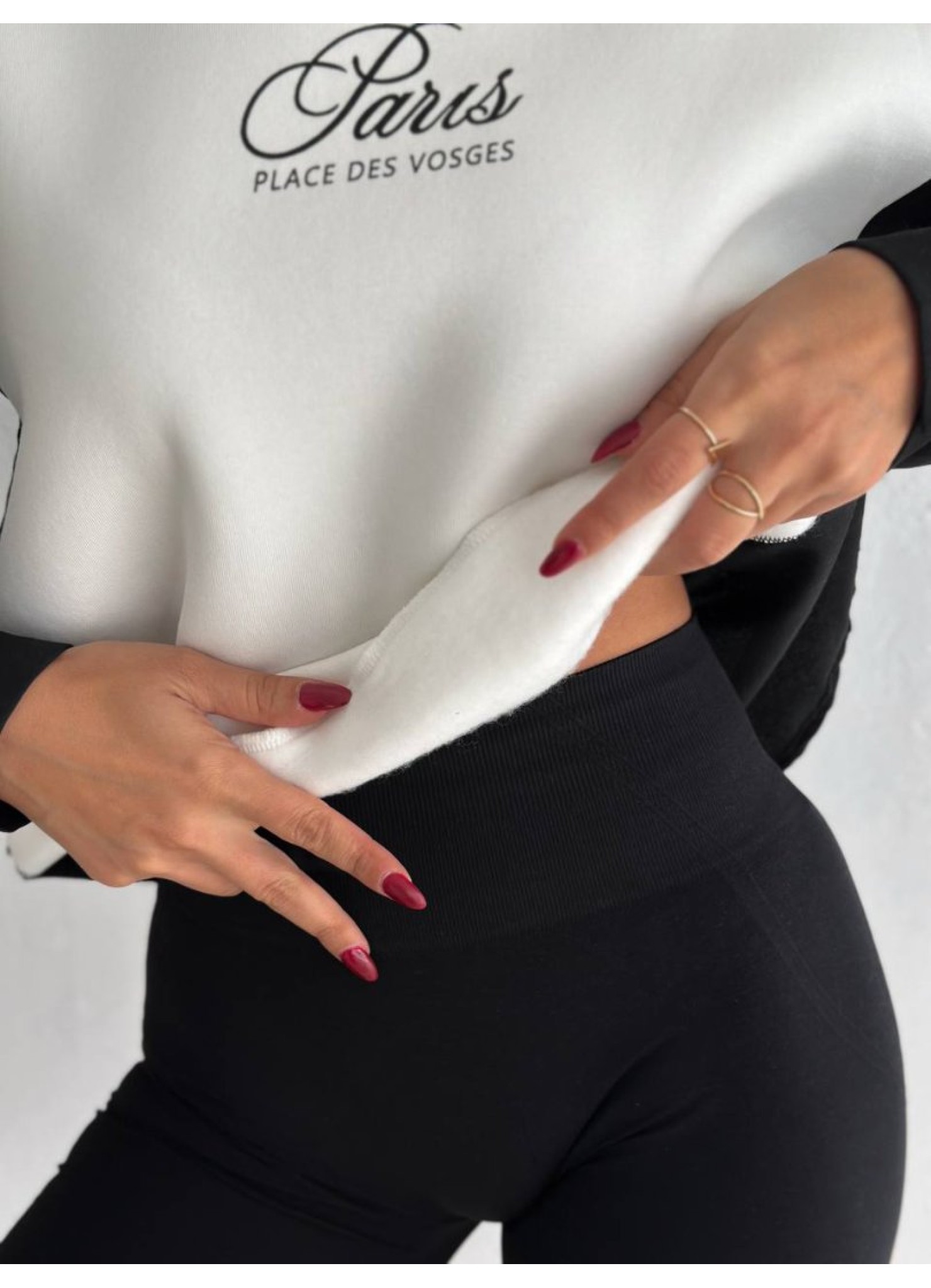 Üç İplik Poplin Garnili Sweat Ekru