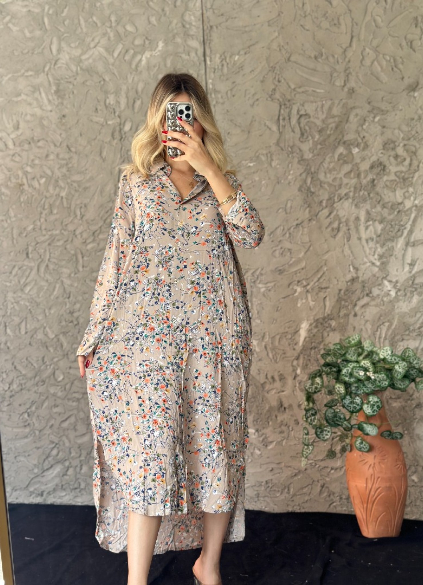 Viskon Kumaş Salaş Elbise Vizon