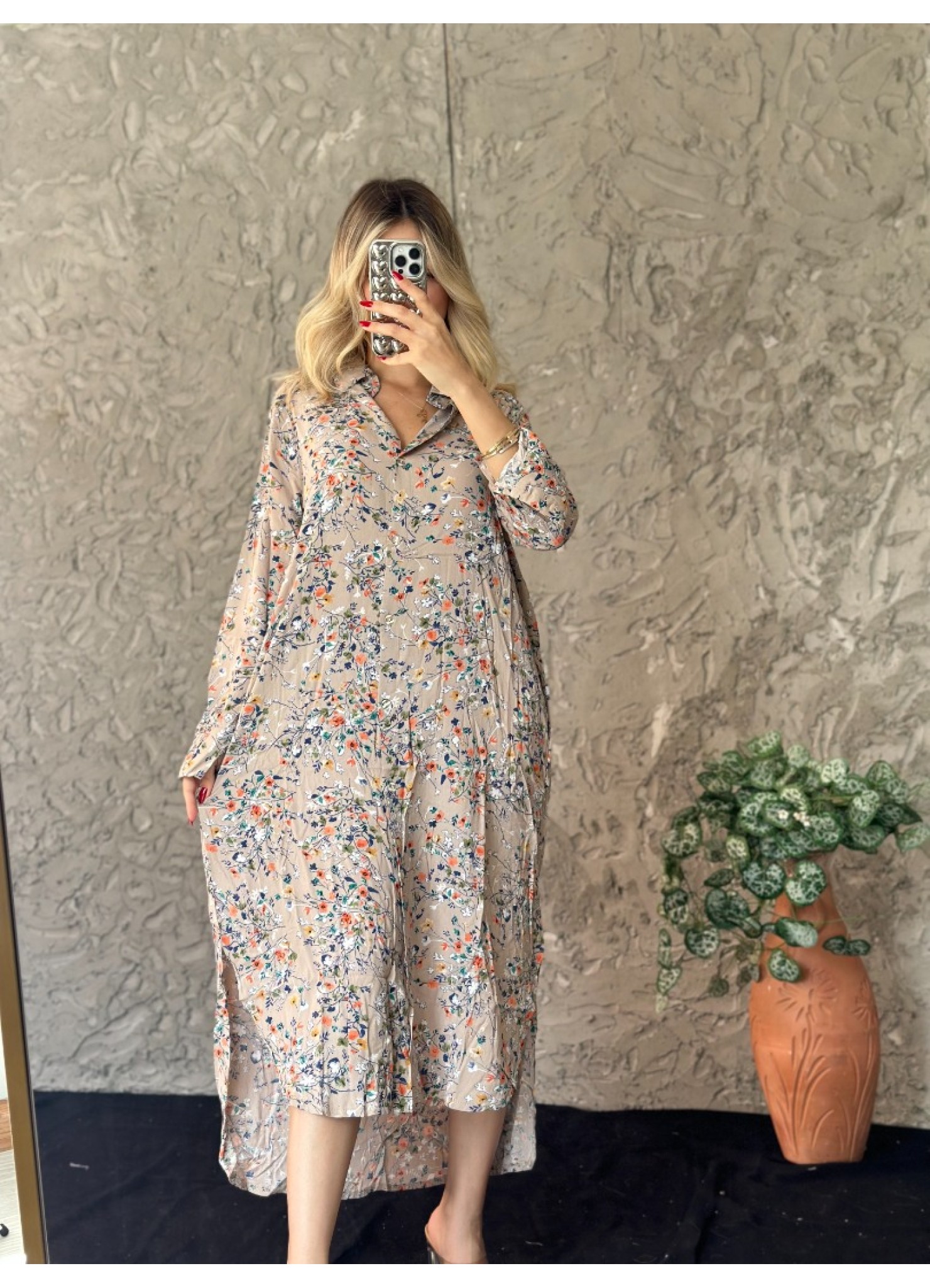 Viskon Kumaş Salaş Elbise Vizon