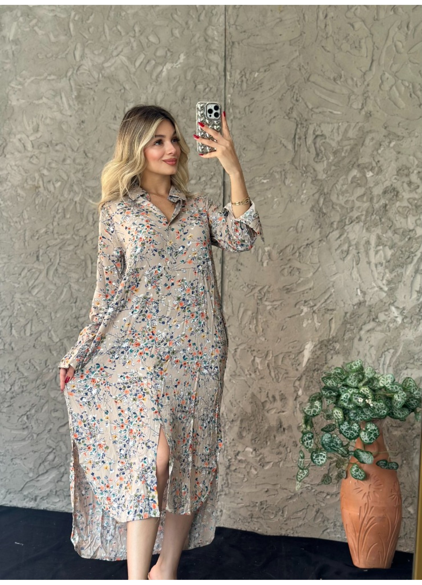 Viskon Kumaş Salaş Elbise Vizon