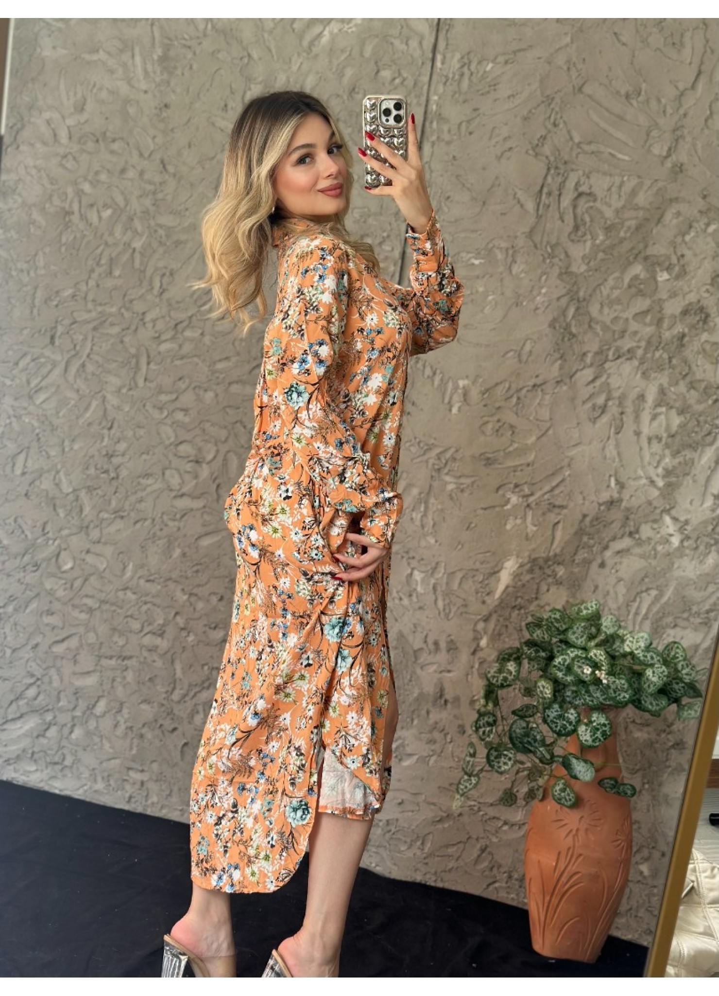 Viskon Kumaş Salaş Elbise Hardal