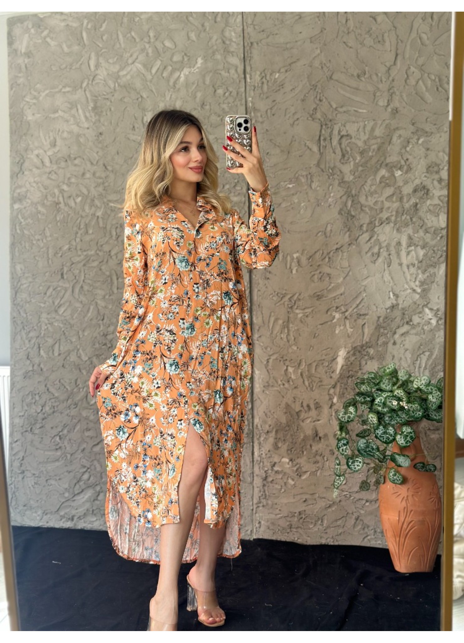 Viskon Kumaş Salaş Elbise Hardal