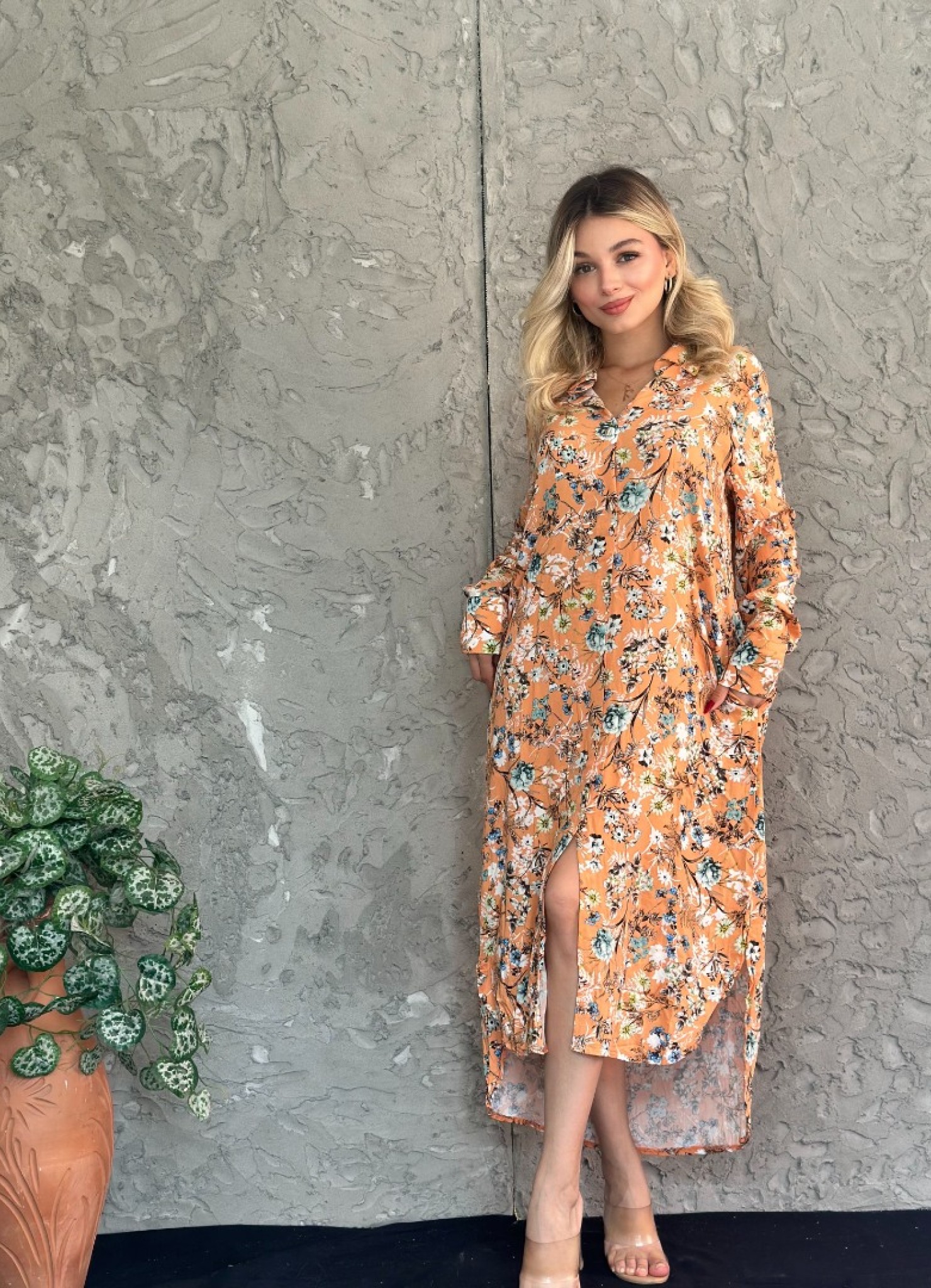 Viskon Kumaş Salaş Elbise Hardal