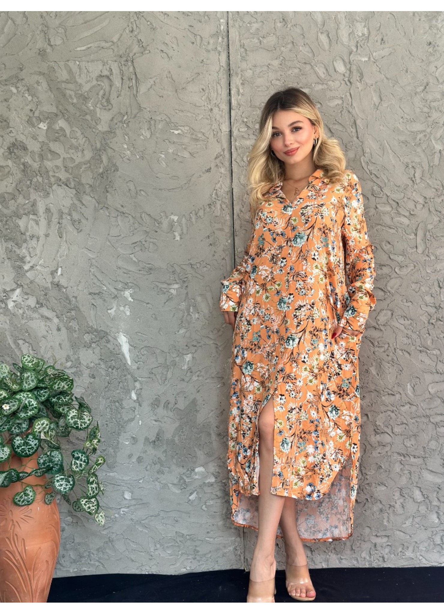 Viskon Kumaş Salaş Elbise Hardal