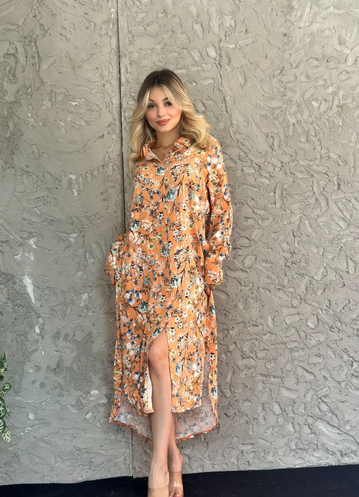 Viskon Kumaş Salaş Elbise Hardal