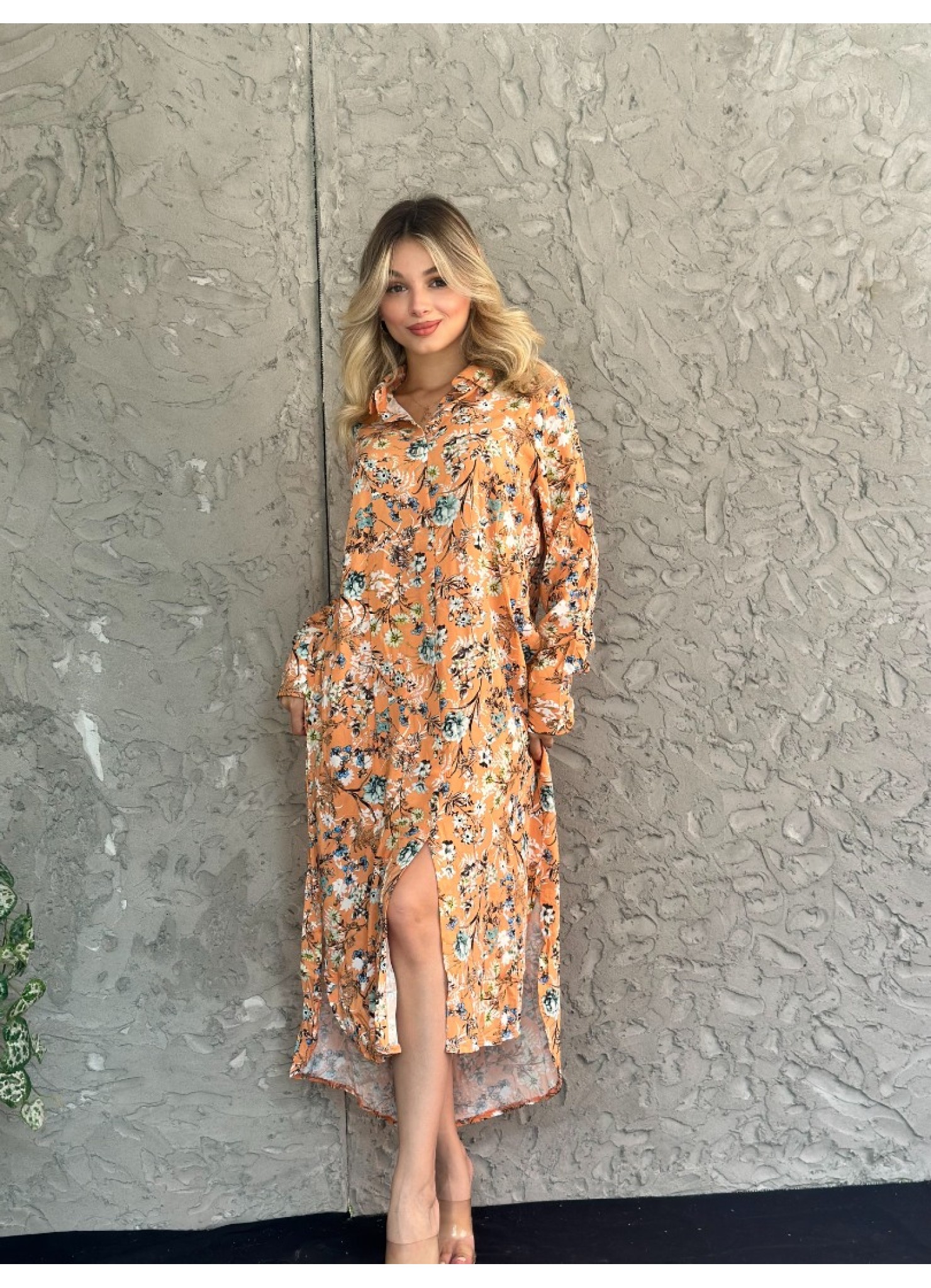 Viskon Kumaş Salaş Elbise Hardal