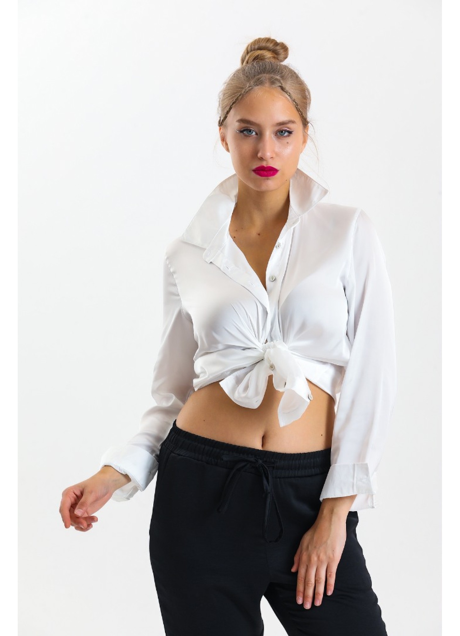 Beyaz Saten Gömlek Basic