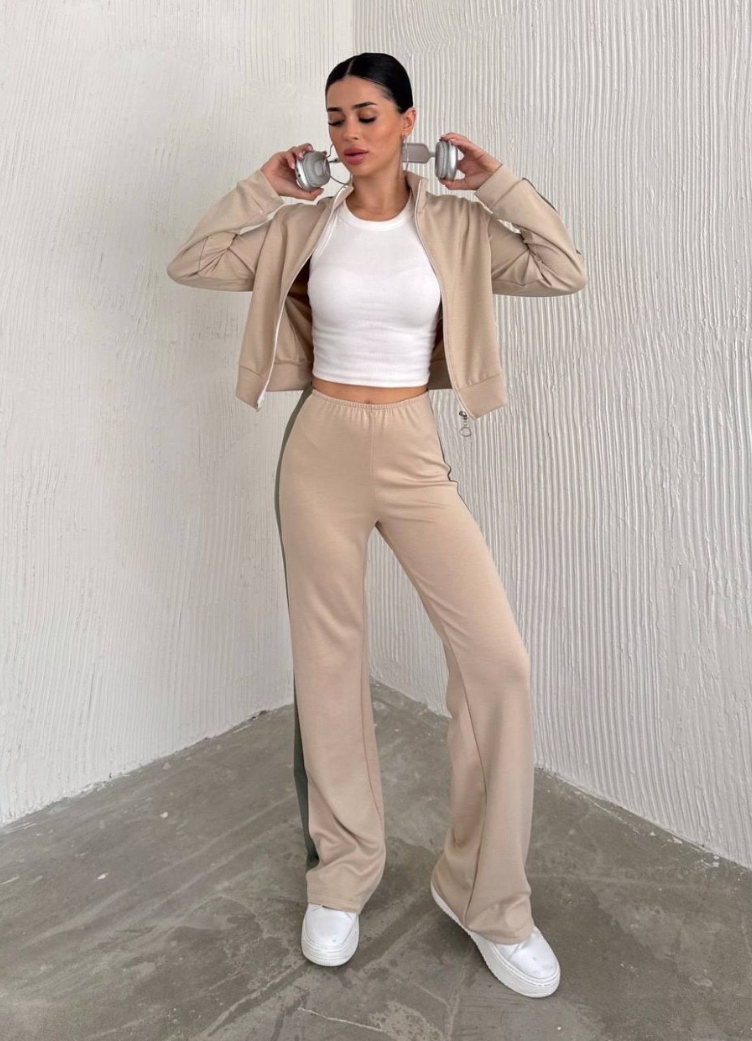 Oysho Garnili 3 İplik Eşofman Takımı Krem