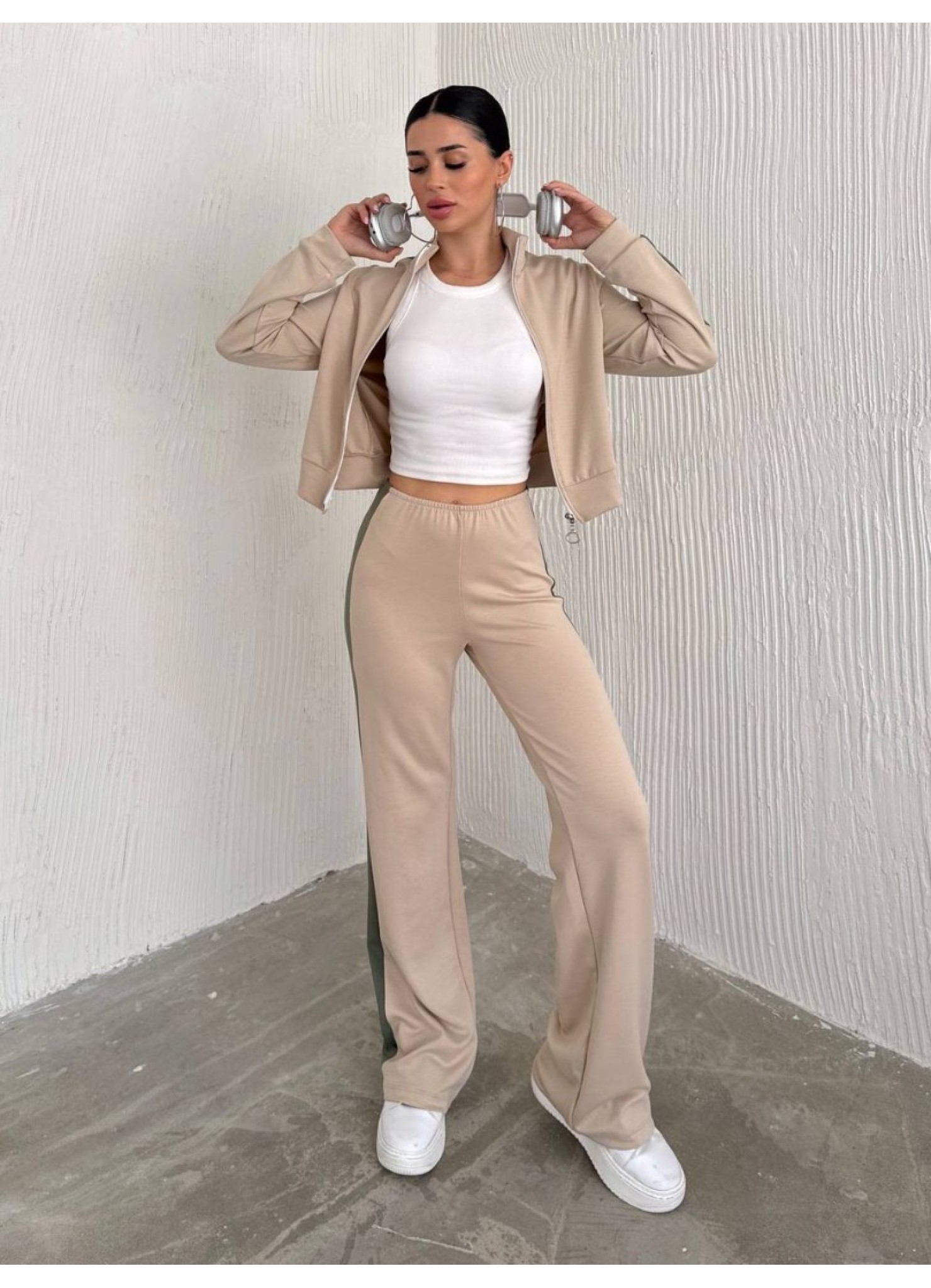 Oysho Garnili 3 İplik Eşofman Takımı Krem