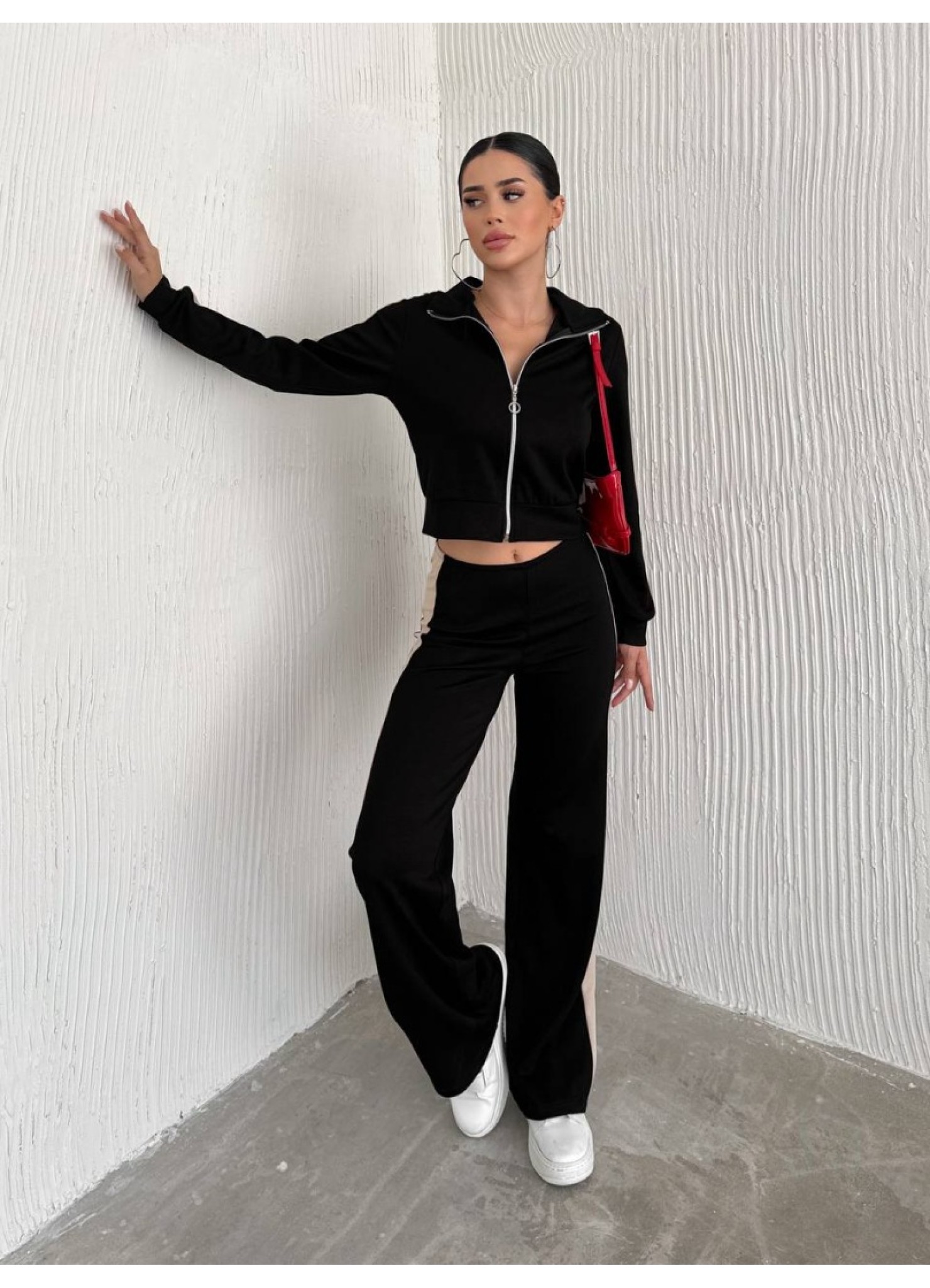 Oysho Garnili 3 İplik Eşofman Takımı Siyah