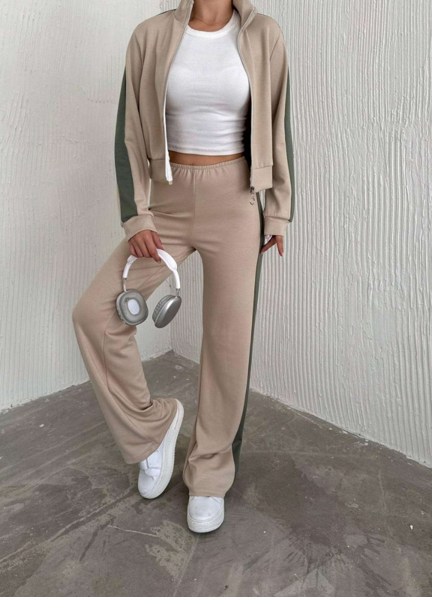 Oysho Garnili 3 İplik Eşofman Takımı Krem