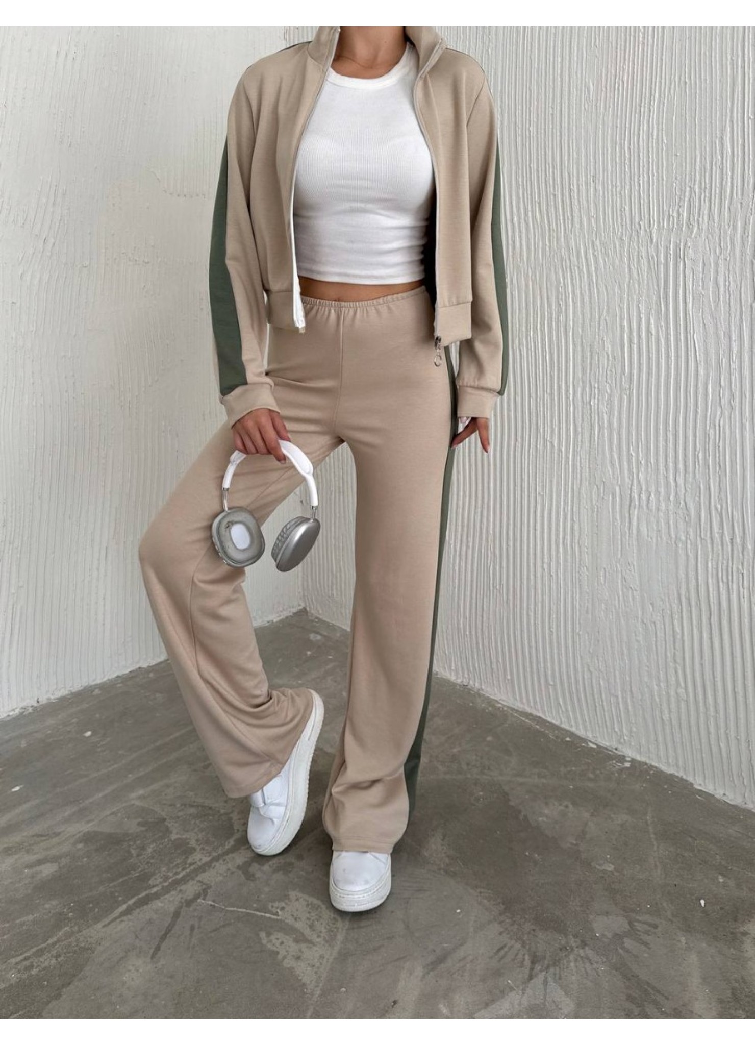 Oysho Garnili 3 İplik Eşofman Takımı Krem