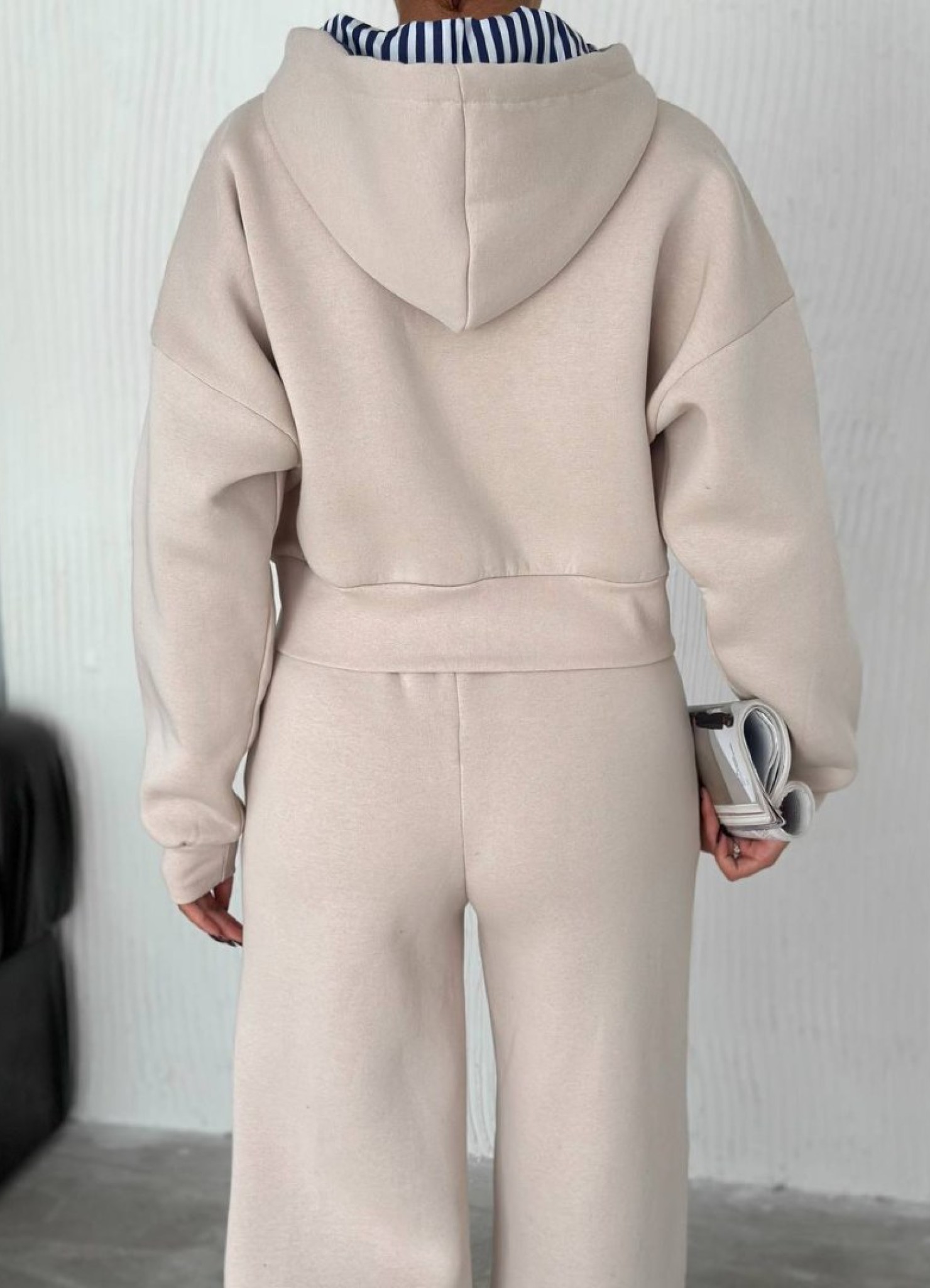 Üç İplik Eşofman Takımı Krem