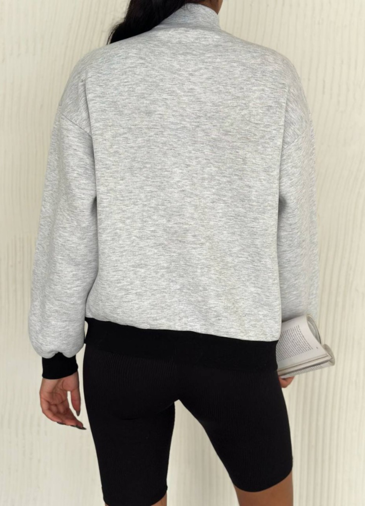 Üç iplik Önü Baskılı Ribanalı Sweat Gri