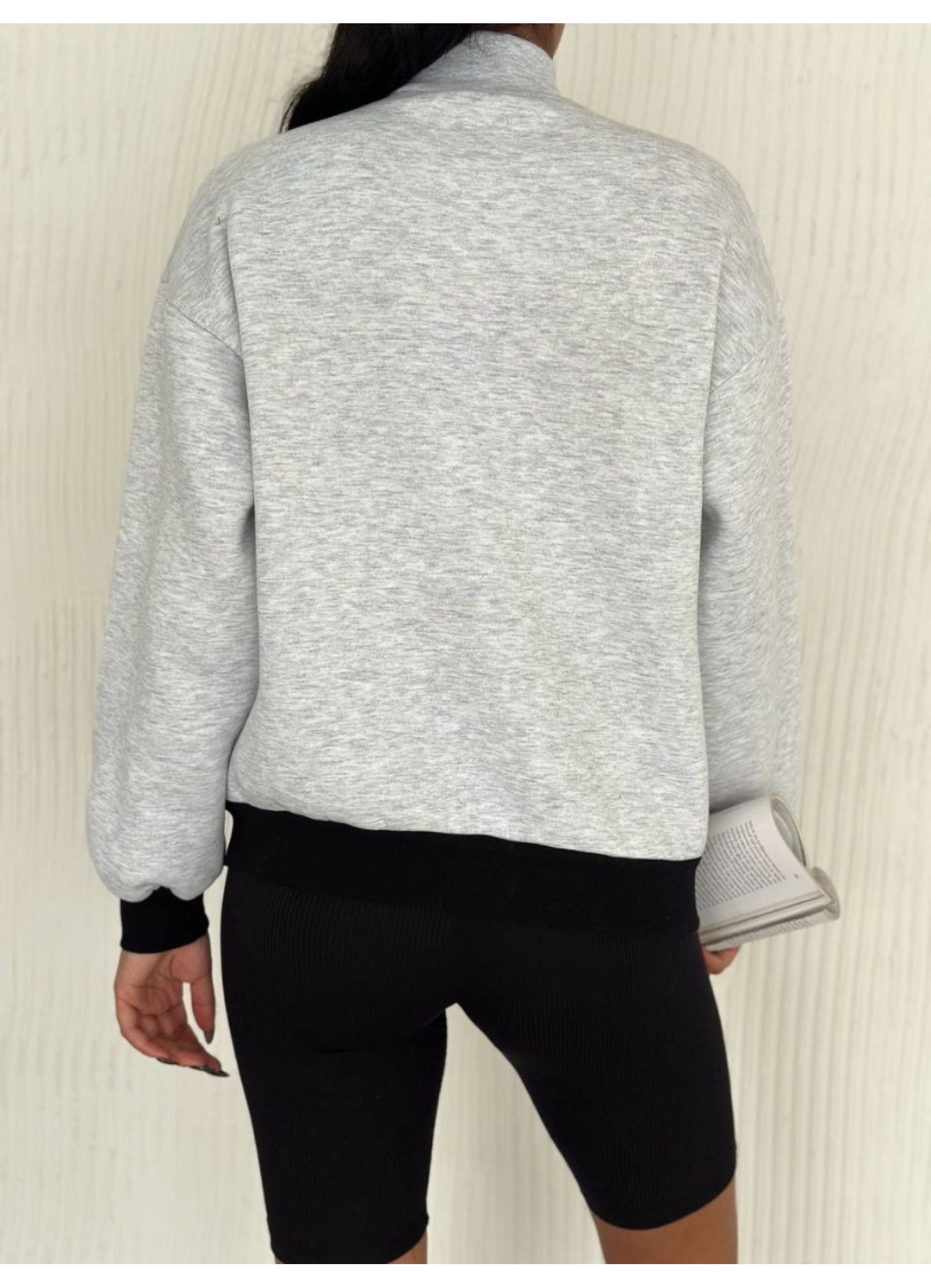 Üç iplik Önü Baskılı Ribanalı Sweat Gri