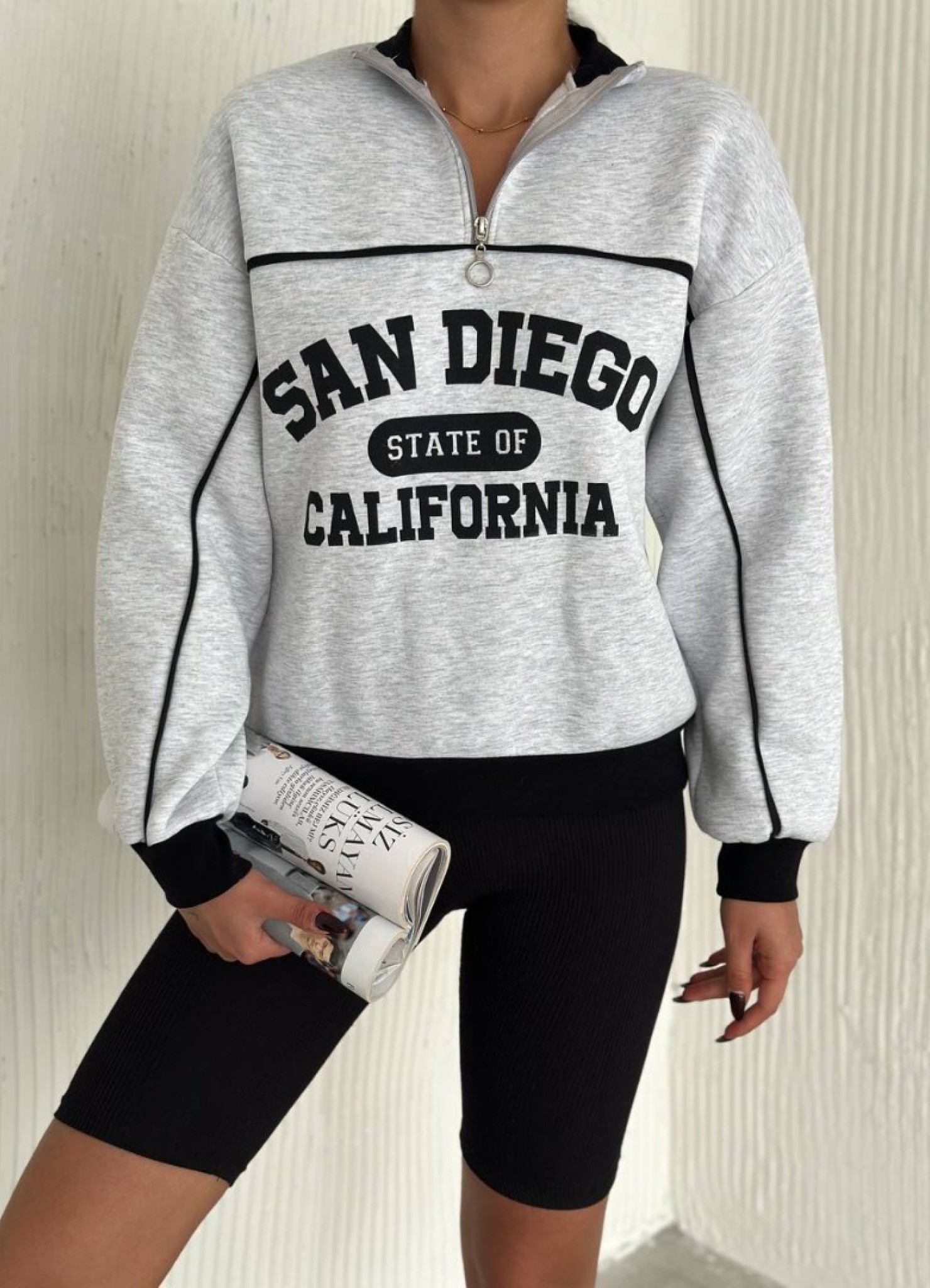 Üç iplik Önü Baskılı Ribanalı Sweat Gri