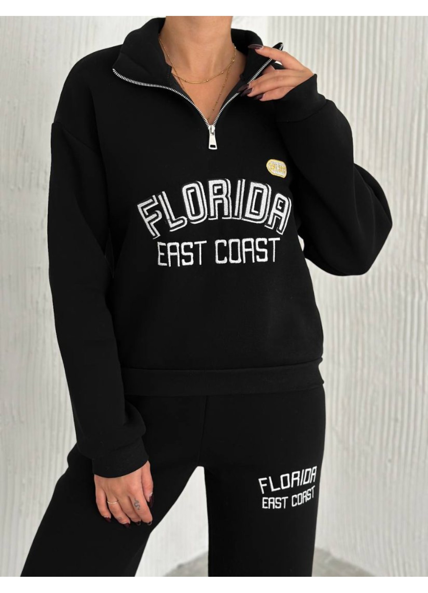 Üç İplik Florida Nakışlı Şardonlu Takım Siyah